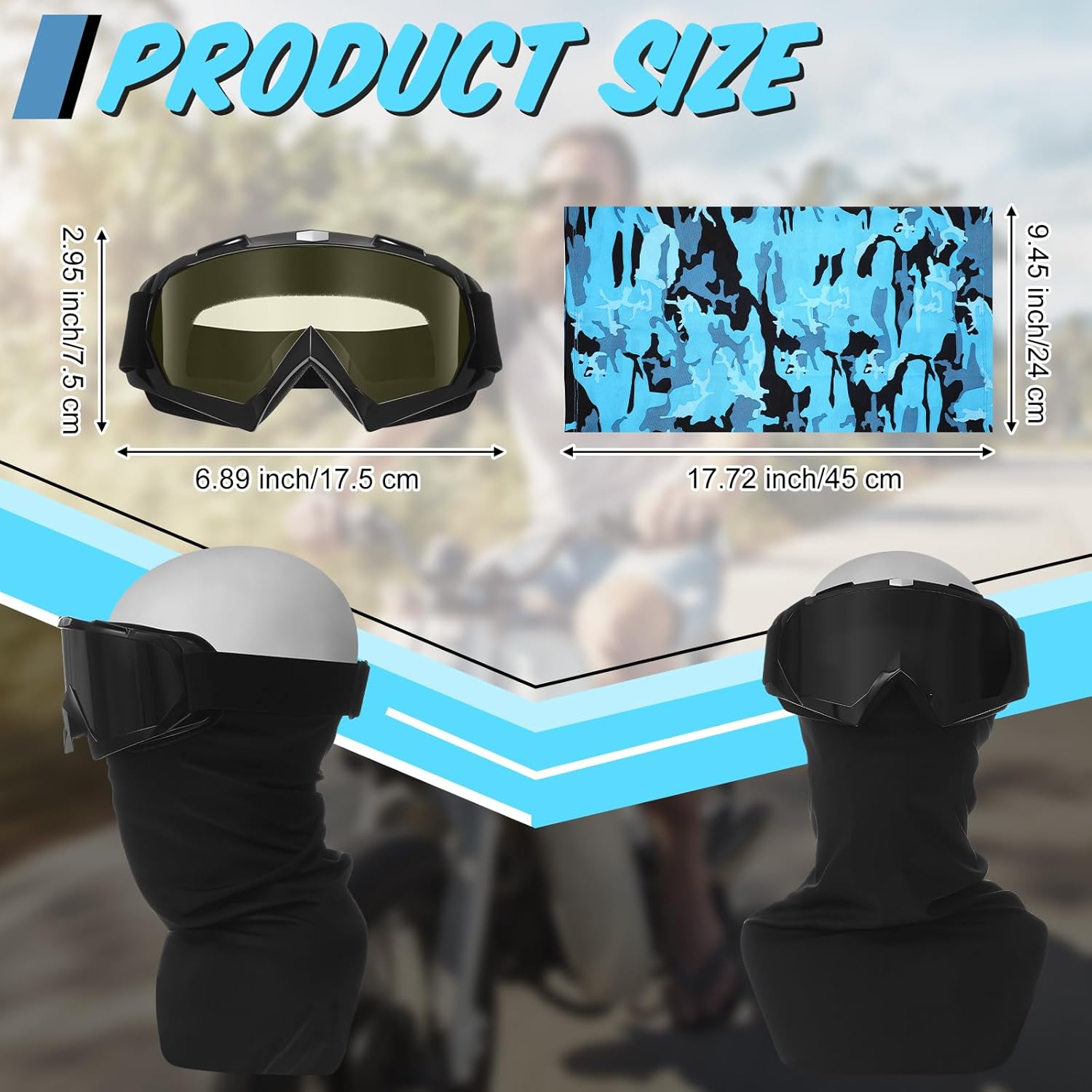 Jecery 10 Pcs Motorcycle Dirt Bike Atv Goggle with Breathable Neck Gaiter Face Mask Adjustable Riding Goggle for Men Women