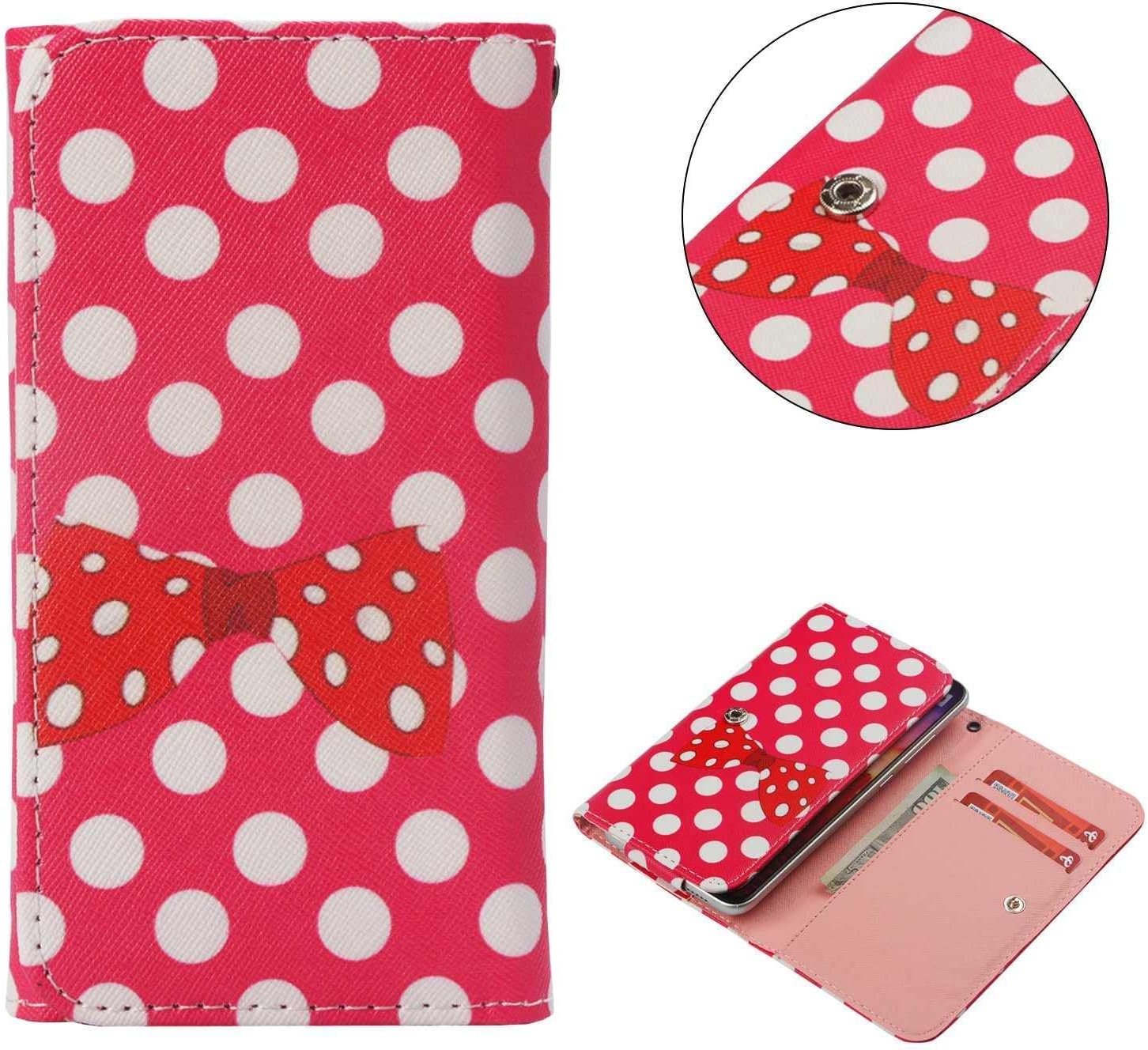 Cell Phone Flip Case for Wiko Getaway 5" and More, Tenplus Universal Folio Case Cover PU Leather Skin Protective Wallet Clutch Bag with Card Slots (Spots Bow)
