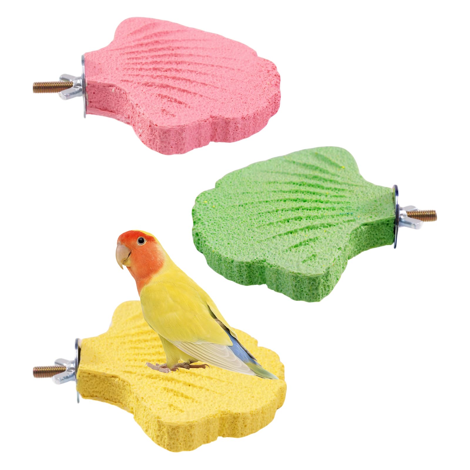 3 Pack Bird Beak Grinding Stone, Leaf Shape Birds Lava Ledge, Bird Cage Accessories Stand Platform for Budgies, Parakeets, Cockatiels, Conures