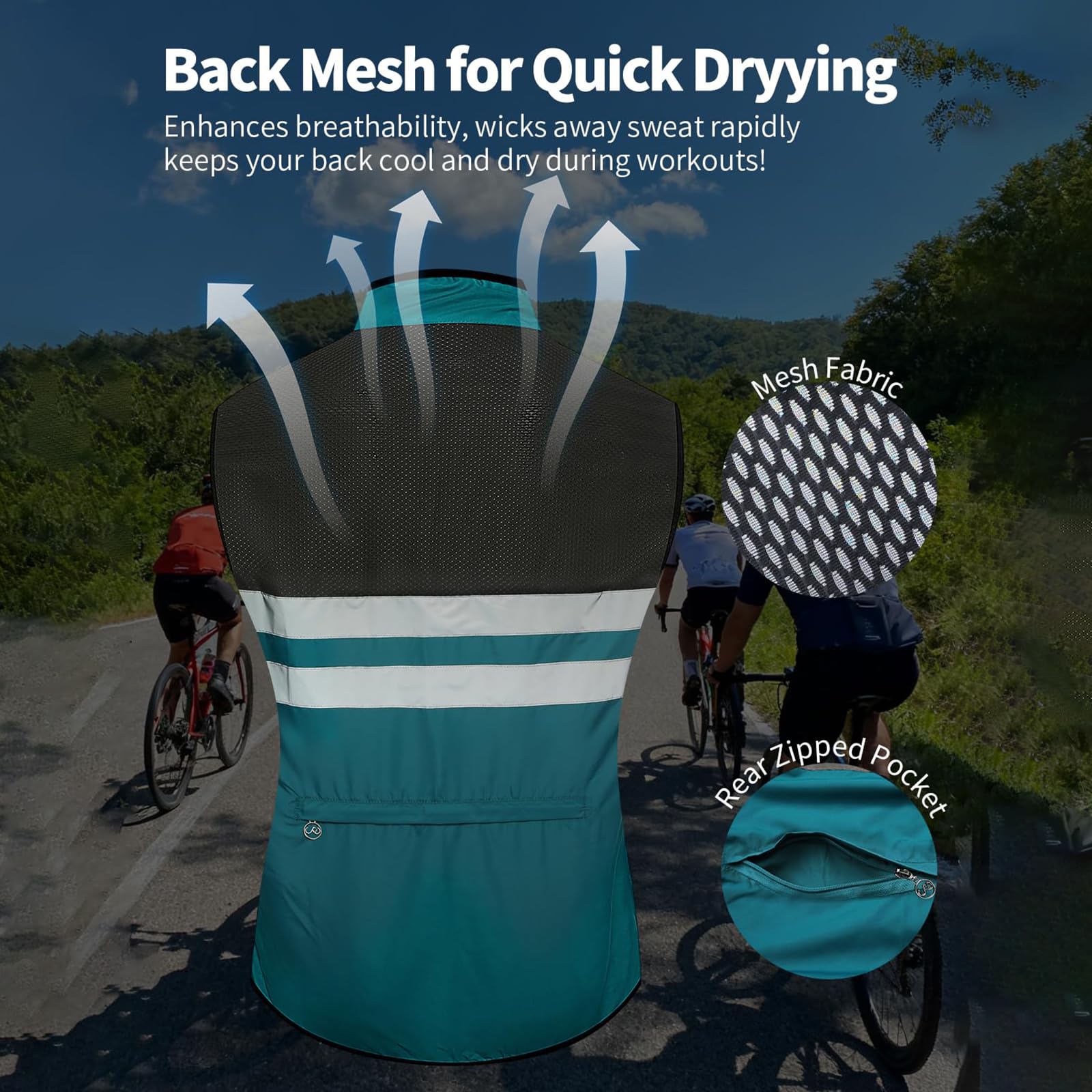 Chaleco de ciclismo nocturno de verano para hombre impermeable reflectante para fitness ciclismo ligero y transpirable chaleco de ciclismo informal para MTB running y senderismo
