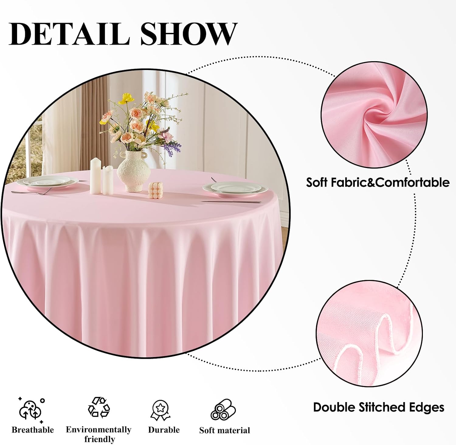 Round Tablecloth 2 Pack 90 Inch Pink Tablecloths Washable Decorative Linen Polyester Table Clothes Cover for Dining Table Banquets Buffet Parties and Wedding thumbnail