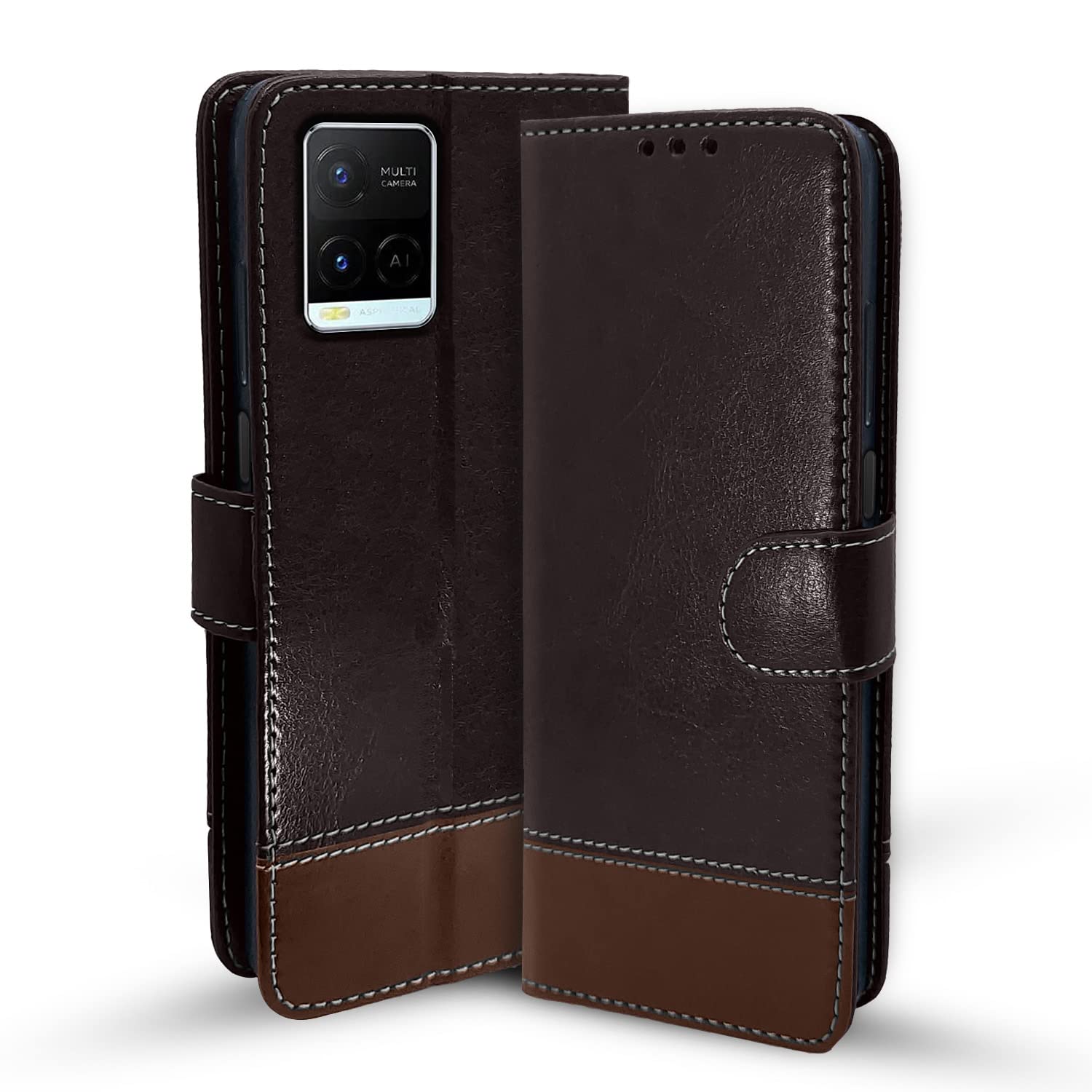 Pikkme Vivo Y21 2021 / Y33s Flip Cover | Dual-Tone PU Leather Finish | Wallet Style & Stand | Magnetic Flip Case for Vivo Y21 2021 / Y33s (Coffee & Brown) (B0C6KCK1WB) Amazon Price History, Amazon Price Tracker