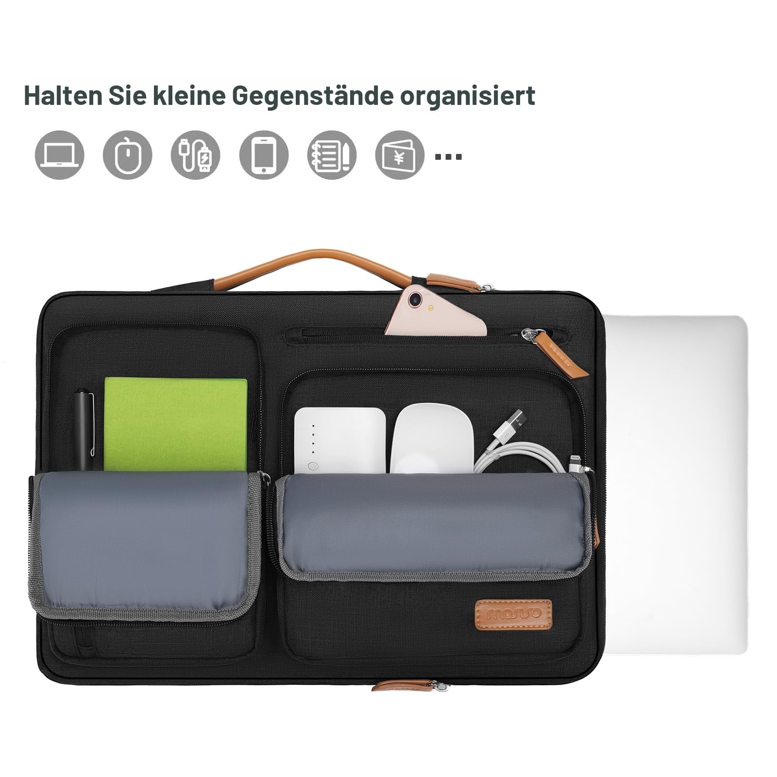 MOSISO 360 Schutz Laptoptasche 14 Zoll, 14 Zoll Laptop Tasche Hülle Kompatibel mit HP Lenovo Dell ASUS Acer, HP Dell Latitude Lenovo, Seitenöffnungtasche mit 4 Reißverschlusstasche&Griff, Schwarz