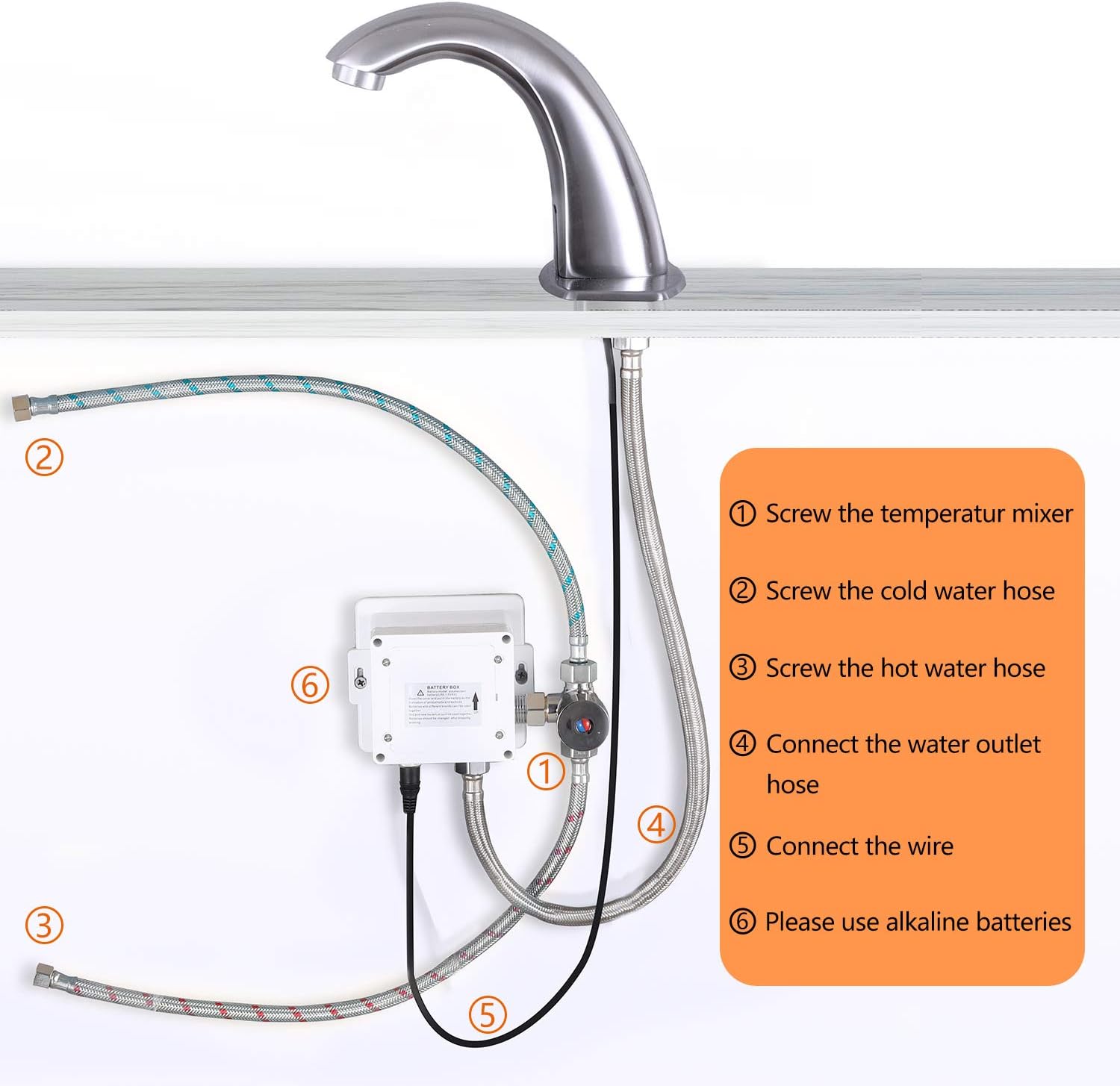 Derpras [Upgrading Version] Automatic Sensor Touchless Sink Faucet with Hole Cover Plate, Hands Free Bathroom Faucets with Hot & Cold Mixer Control, Chrome - - 