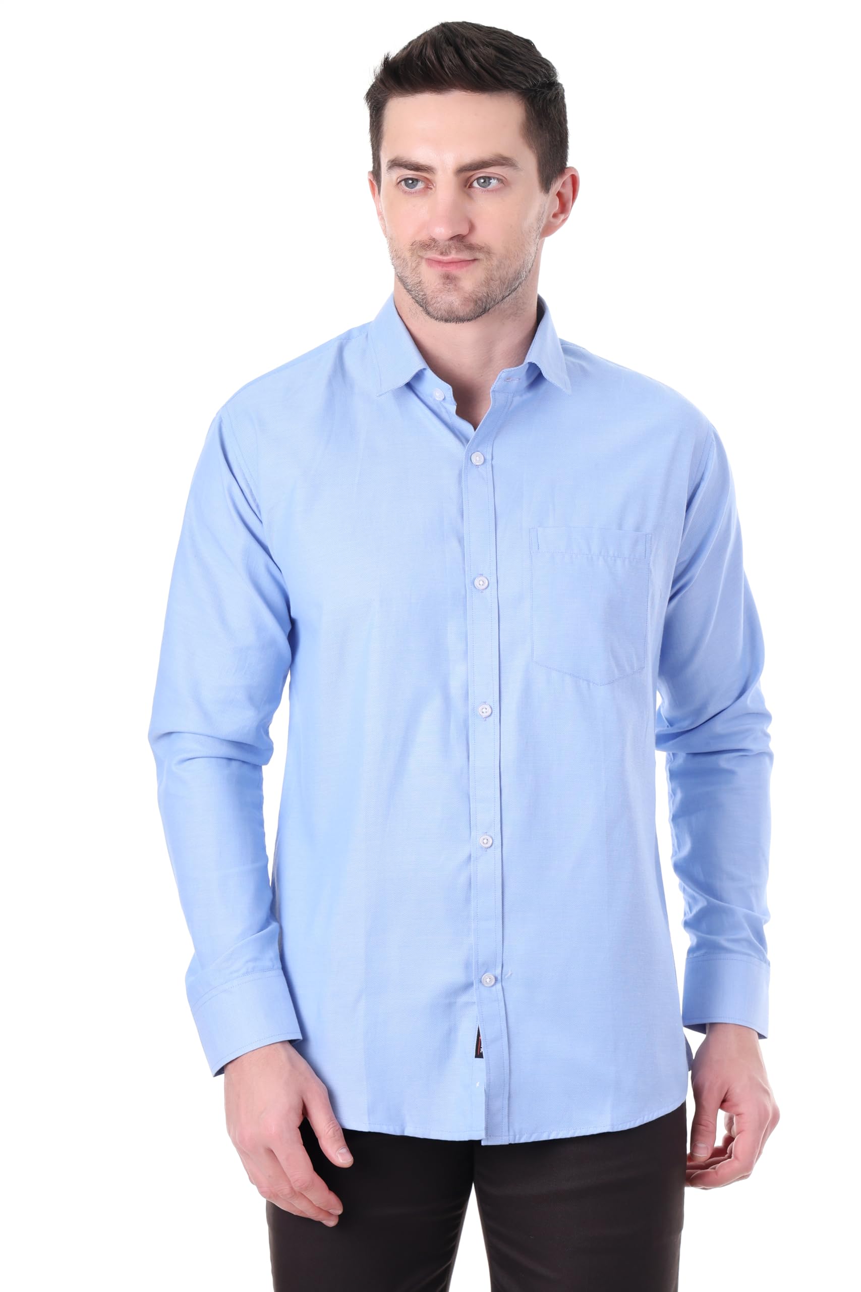 Men's Cotton Solid Casual Shirt | Long Sleeve Regular Fit Formal Shirt with Chest Pocket | Button-Down Closure with Stylish Spread Collar TopWear for Office Home (Sky Blue)-image-44