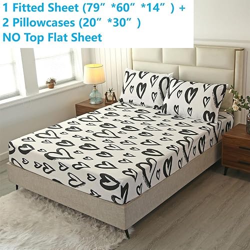 Miniatura 2 de SDIII Juego de sábanas de 3 piezas tamaño Queen con diseño de corazón para cama en una bolsa, bolsillo profundo, resistente a las arrugas y a la
