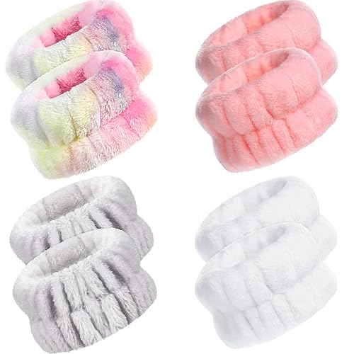 Chuangdi 4 pares de muñequeras de spa para lavar la cara, de microfibra, banda absorbente para el sudor de la muñeca para mujeres, evita que el