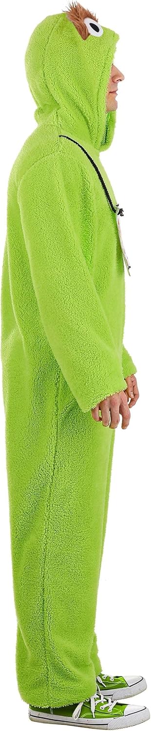 Adult Oscar the Grouch Costume Onesie | Sesame Street Jumpsuit with Hood | Officially Licensed - Image 6