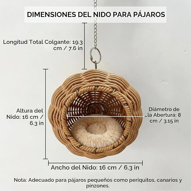 Foto 2 de 7 de VELAJA Nido Pájaro para Jaula, Nido en Ratán Imitación con Armazón de Acero, Nido Transpirable para Periquitos