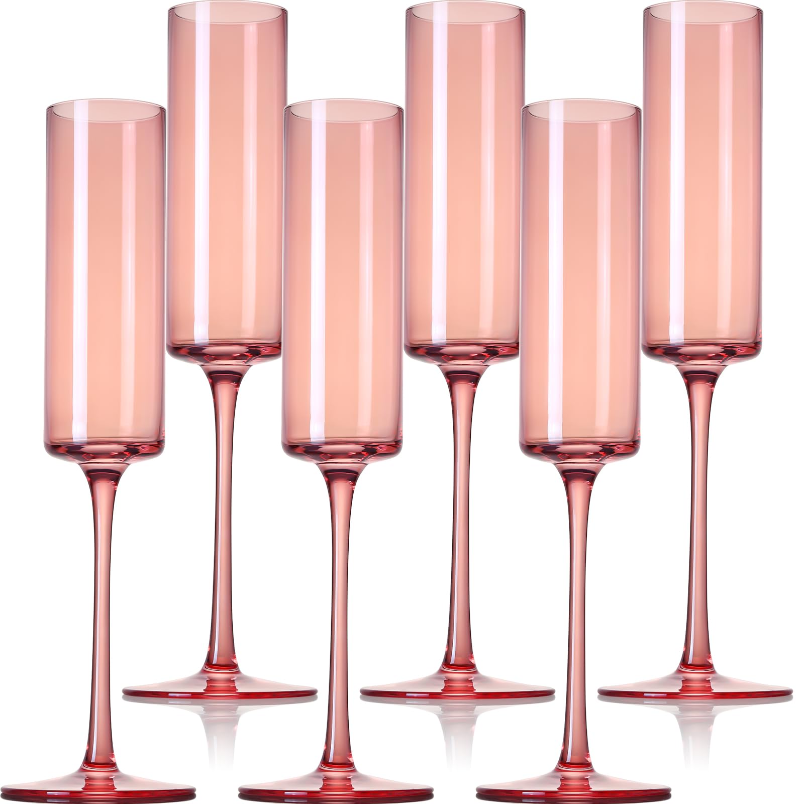 Pink Champagne Flutes Set of 6, 6.5oz Hand Blown Blush Pink Crystal Champagne Glasses for Party Wedding Bar