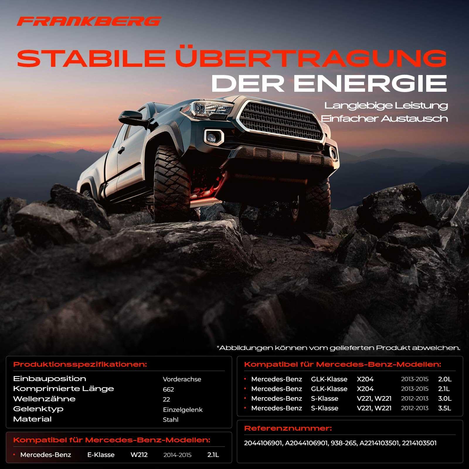 Kardanwelle Gelenkwelle Vorne für E-Klasse W212 GLK-Klasse X204 S-Klasse W221 Allrad (AWD) 2008-2015 A2044106901