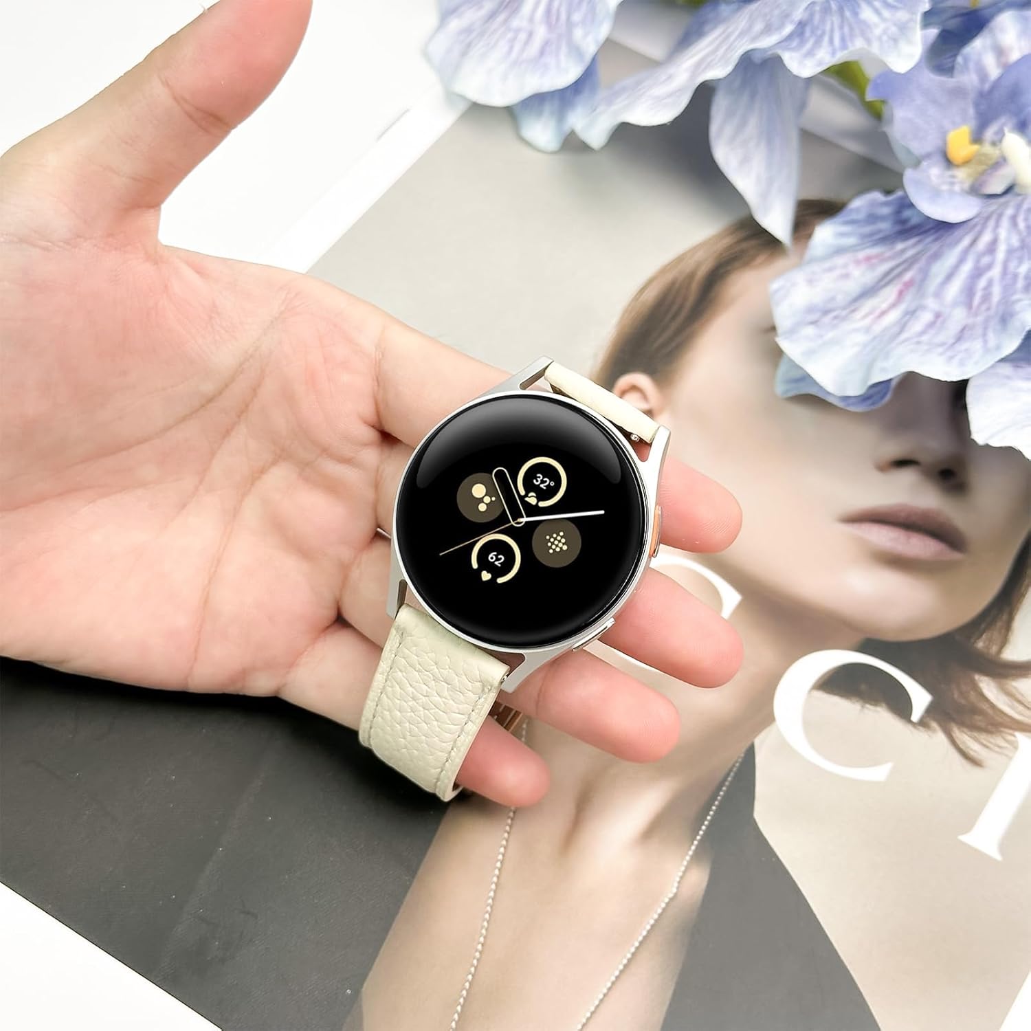 Leather Magnetic Strap Compatible with Galaxy Samsung Watch 7 6 5 4 FE 40mm 44mm, Watch 6/4 Classic 42mm 46mm, 5 Pro 45mm, Slim 20mm Top Grain Leather Band for Women - Image 6