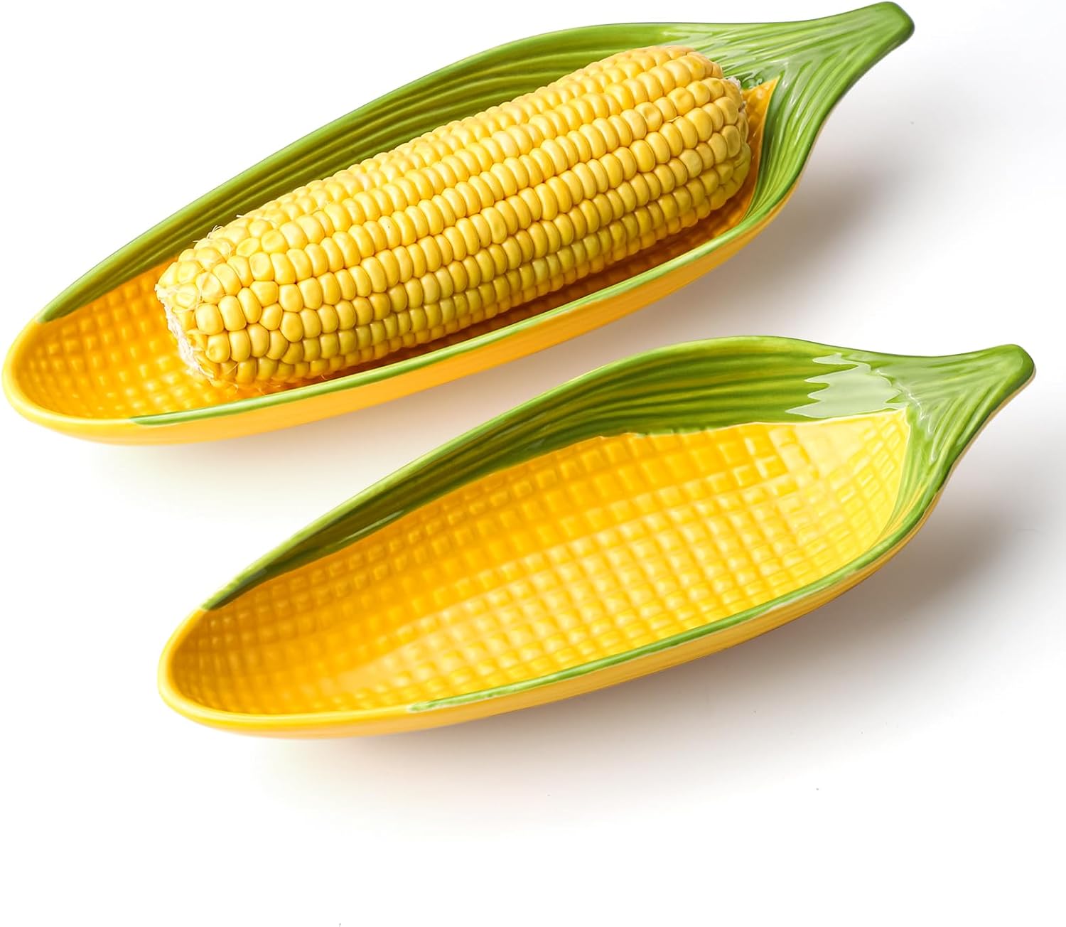 Ceramic Corn Dishes Corn Cob Holders - 9-Inch/11-Inch Corn Plates with Embossed Corn Design for BBQ, Picnics, Family Meals