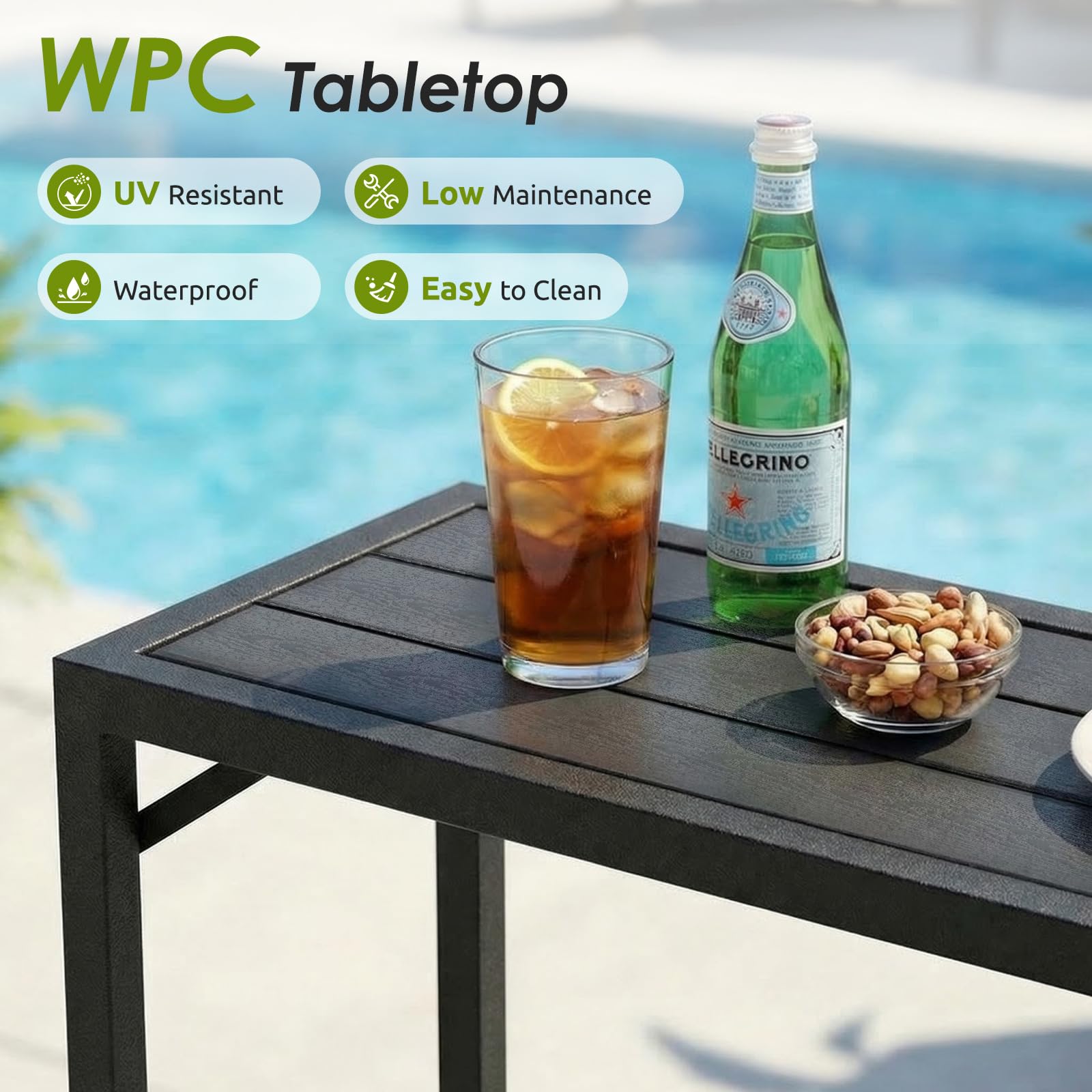 Table de Bar Exterieur LIFERUN 120 x 38 x 98 cm Pieds Réglables Plateau Étanche Noir