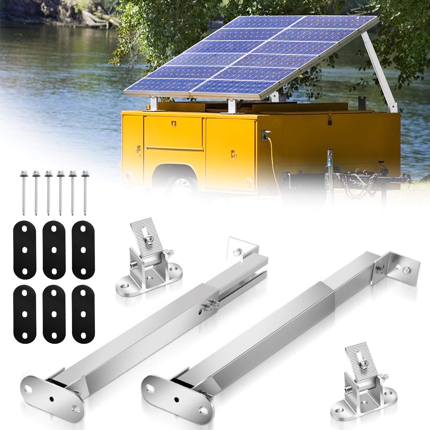 Eulenke Uchwyt do modułu solarnego (1 para), wspornik modułów solarnych 0°-60°, aluminiowy panel słoneczny, uchwyt płaski dach 38 cm - 68 cm, regulowany, zestaw montażowy do elektrowni balkonowej,