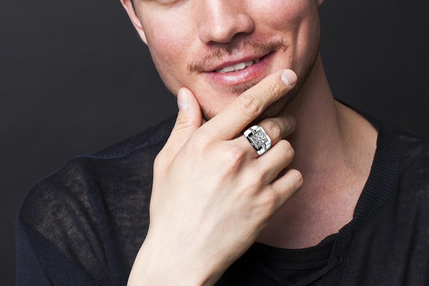 Mens Moissanite Ring 3 Carats Solitaire Moissanite Mens Wedding Ring Sterling Silver with 18K White Gold Plated D Color VVS1 Clarity Brilliant Round Cut Engagement Anniversary Jewelry for Men Size 7-13 - Image 5