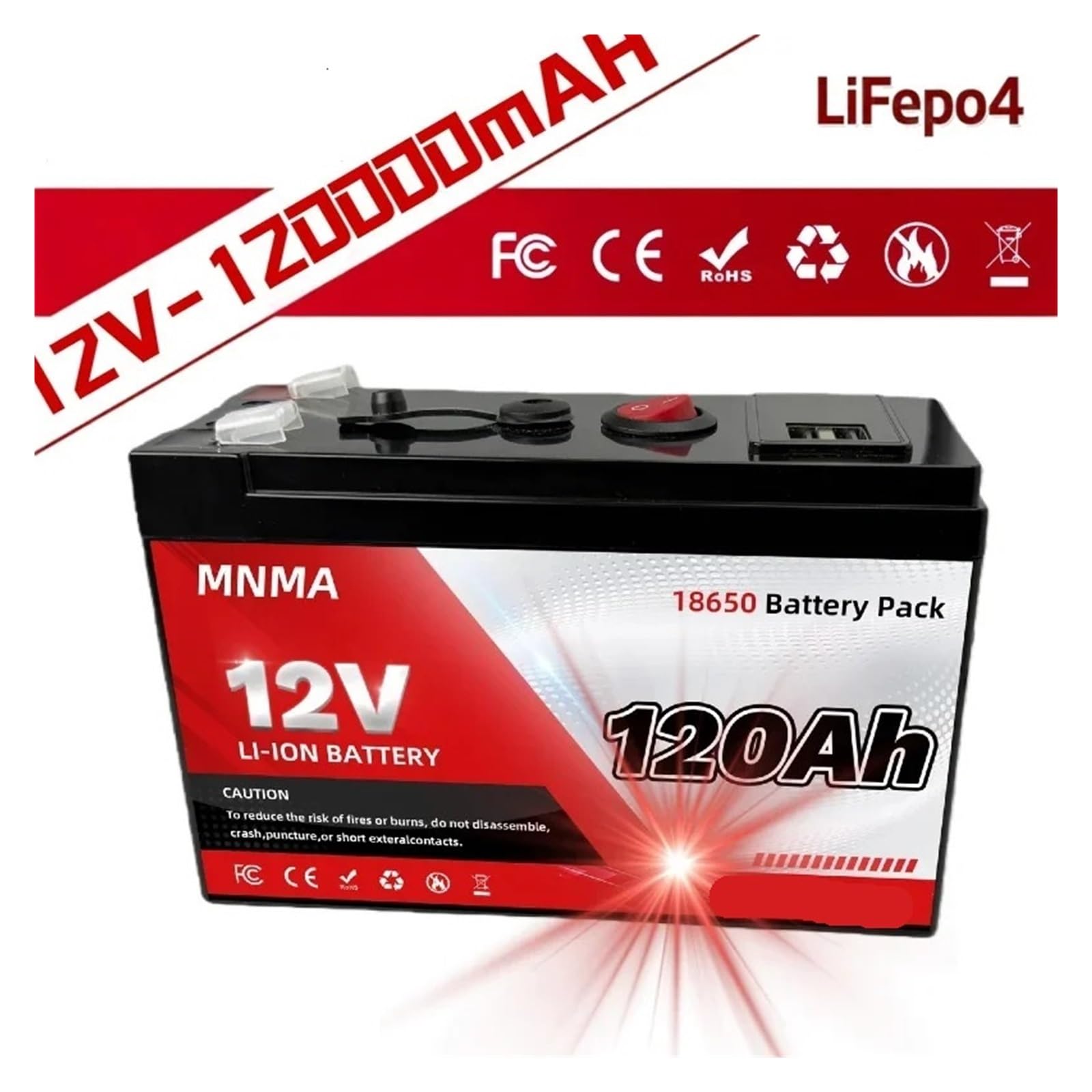 Grande for Esterni A Ciclo Profondo Da 12 V, Accumulo Di Energia Da100 Ah | Di gestione del circuito integrata, struttura a ciclo profondo for accumulo solare e apparecchiature(120Ah Battery x1)