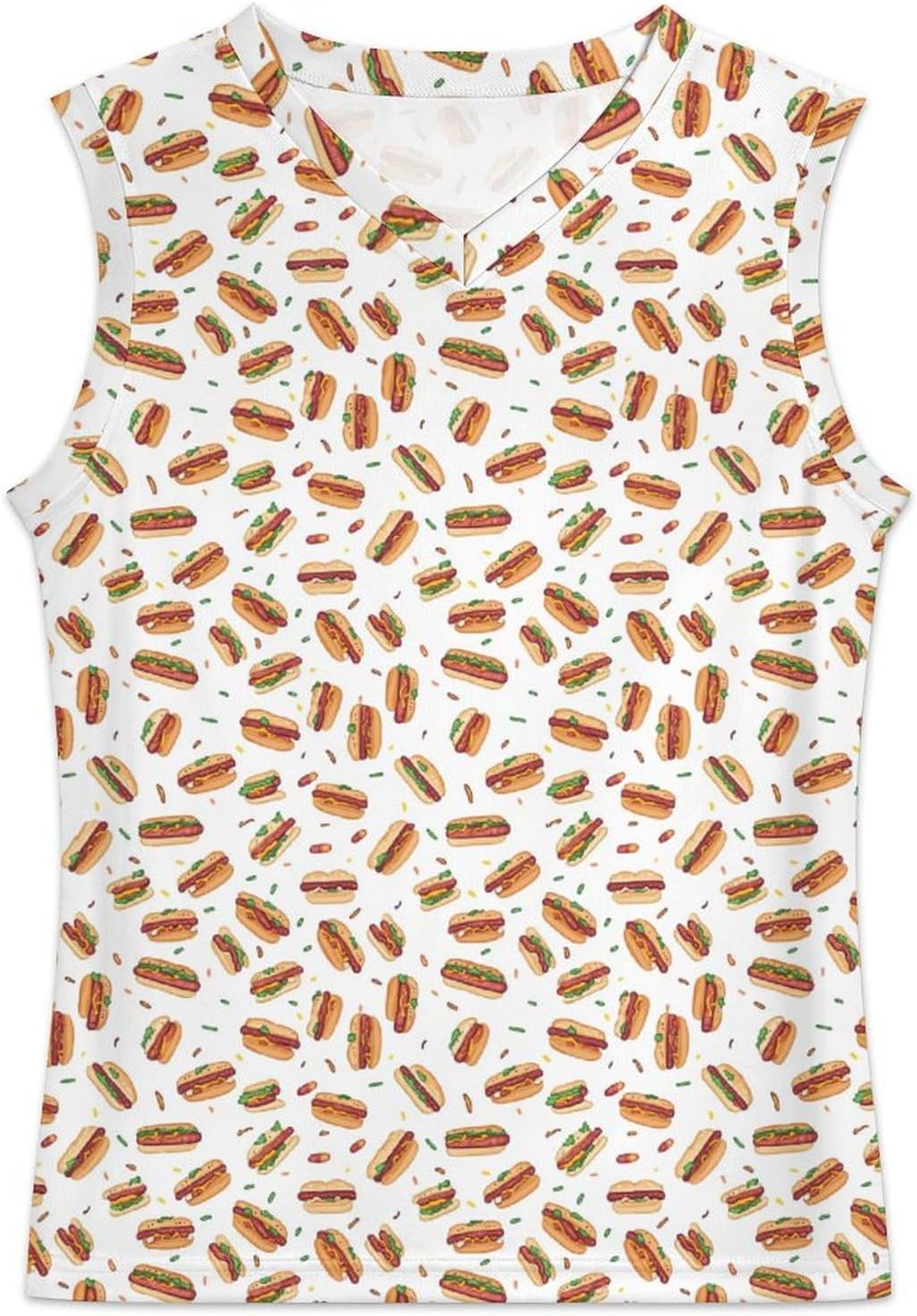 Hamburgers Hot Dogs Men's V-Neck Basketball Tank Top Sleeveless Workout Tank Shirts Gym Fitness Tees Vest