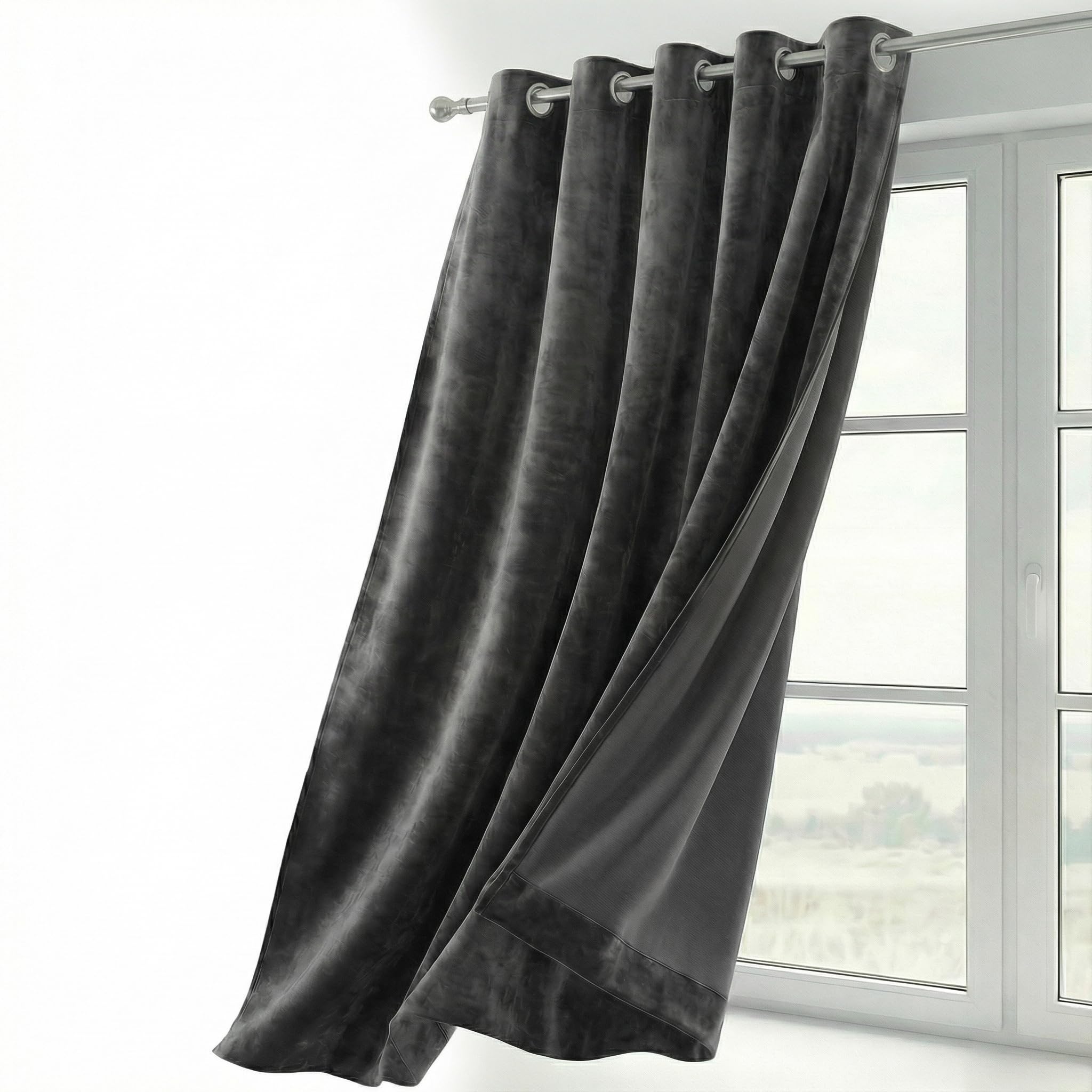 BEAUTEX Velvet Blackout Curtain with Eyelets 140 x 245 cm (Width 140 cm, Height 245 cm, Dark Grey)