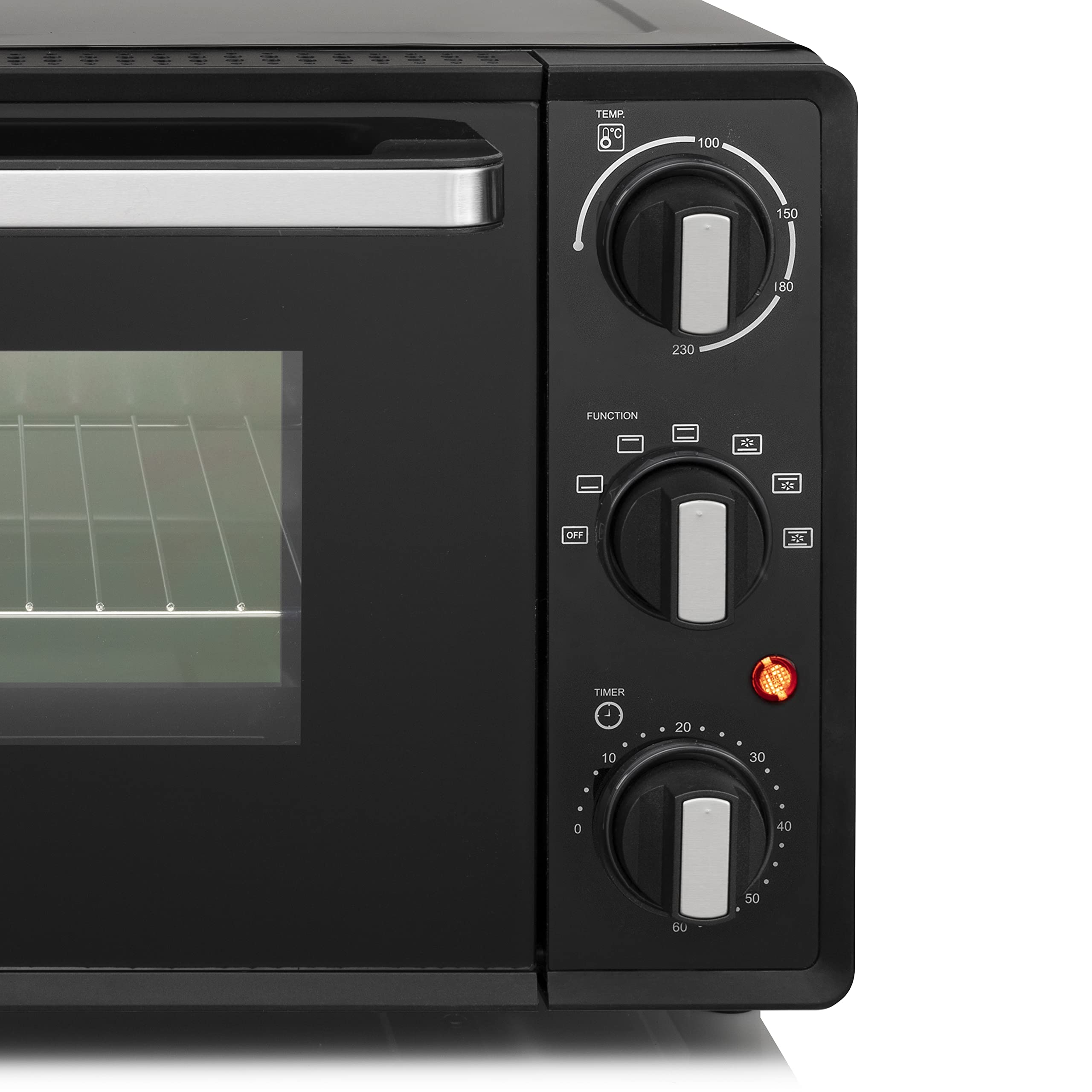 Tristar Mini-Backofen, 800W, 19L Volumen, Timerfunktion, Doppelglastür, Temperaturbereich bis 230°C, zum Campen geeignet, eine obere und untere Heizzone, mit Grillrost und Backblech, schwarz, OV-3622