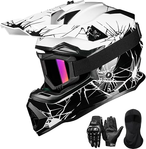 ILM - Cascos para bicicleta de tierra para adultos, hombres y mujeres, para motocross, ATV, todoterreno, con gafas, guantes, máscara, modelo DOT