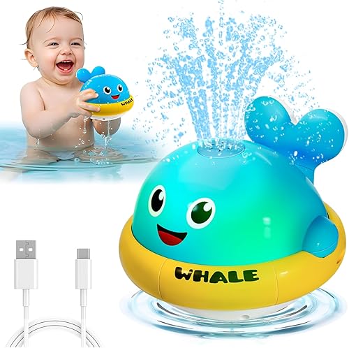 Juguetes de baño para bebés, juguetes de baño con aspersor de ballena iluminada para niños de 1 a 3 años, juguetes de agua de piscina para niños
