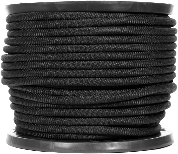 Shock Cord - Black Diamond Weave Elastic Bungee Cord - Features 100% Stretch, Shock Absorbent, & Strong Hold - Camping, Kayak Decks, Crafting, Gravity Chairs, & Tie-Downs - (1/2 Inch X 10 Feet)