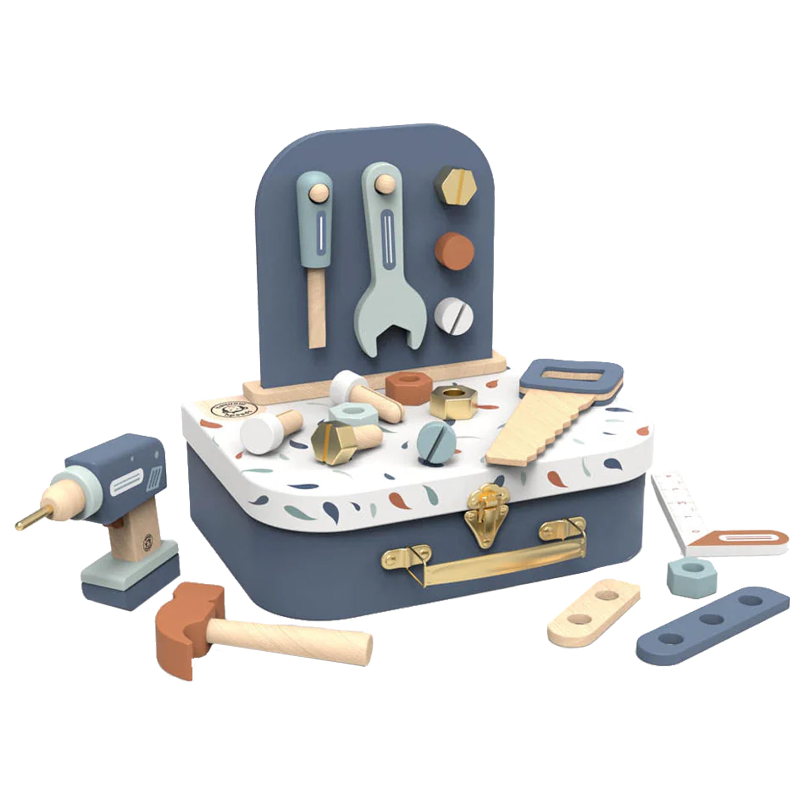 SPEEDY MONKEY Tools Suitcase for Kids 36m+ | Pretend Play Tool Set with 19 Accessories, Toy Drill & Hanging Board | Wooden Construction Kit for Boys & Girls | Fine Motor Skills & Imaginative Play — image 1