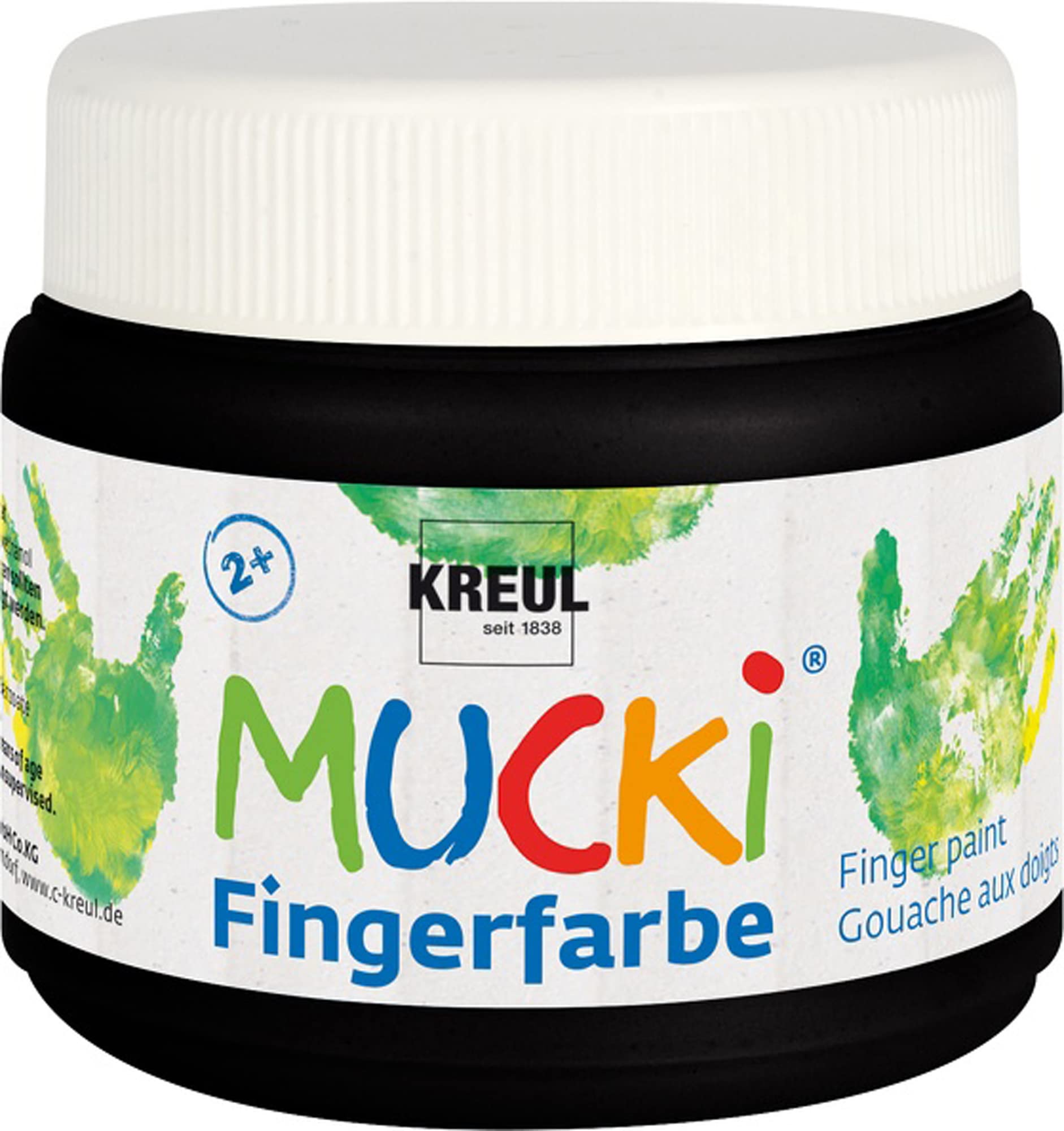 KREUL 23112 - Mucki leuchtkräftige Fingerfarbe, 150 ml in schwarz, auf Wasserbasis, parabenfrei, glutenfrei, laktosefrei und vegan, auswaschbar, vermalbar mit Pinsel, Schwamm, Spachtel und Fingern
