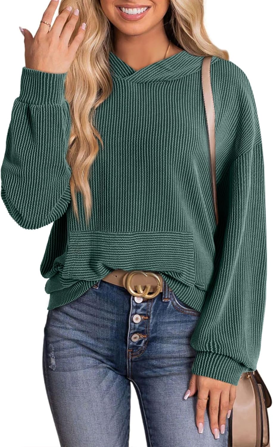 Dokotoo Hoodies for Women Casual Oversized Hoodie Long Sleeve Sweatshirt Solid Pullover Ribbed Knit Tops