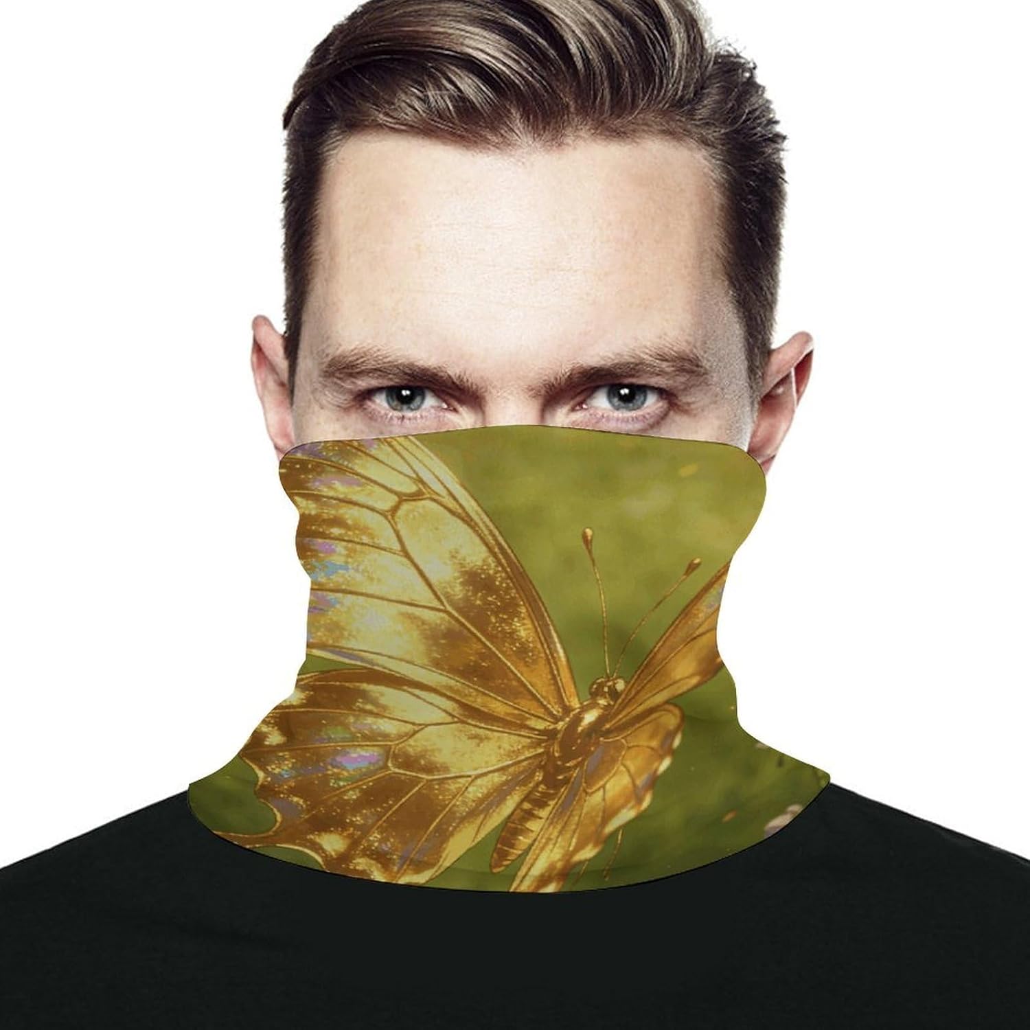 Golden Butterfly Neck Gaiter Face Mask for Men And Women Breathable Dustproof Face Cover Scarf for Outdoor Sports Sun Protection Bandana for Fishing Hiking
