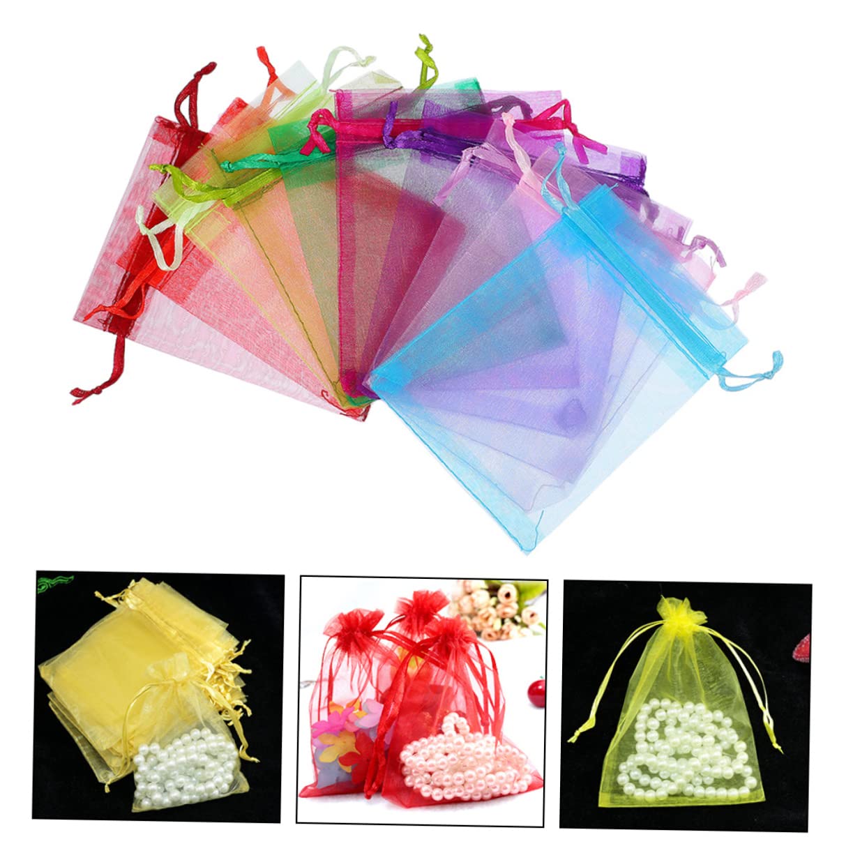 Baluue 400pièces Sachets Organza à Multicolores Pour Et Bijoux Pochette Tulle Transparent