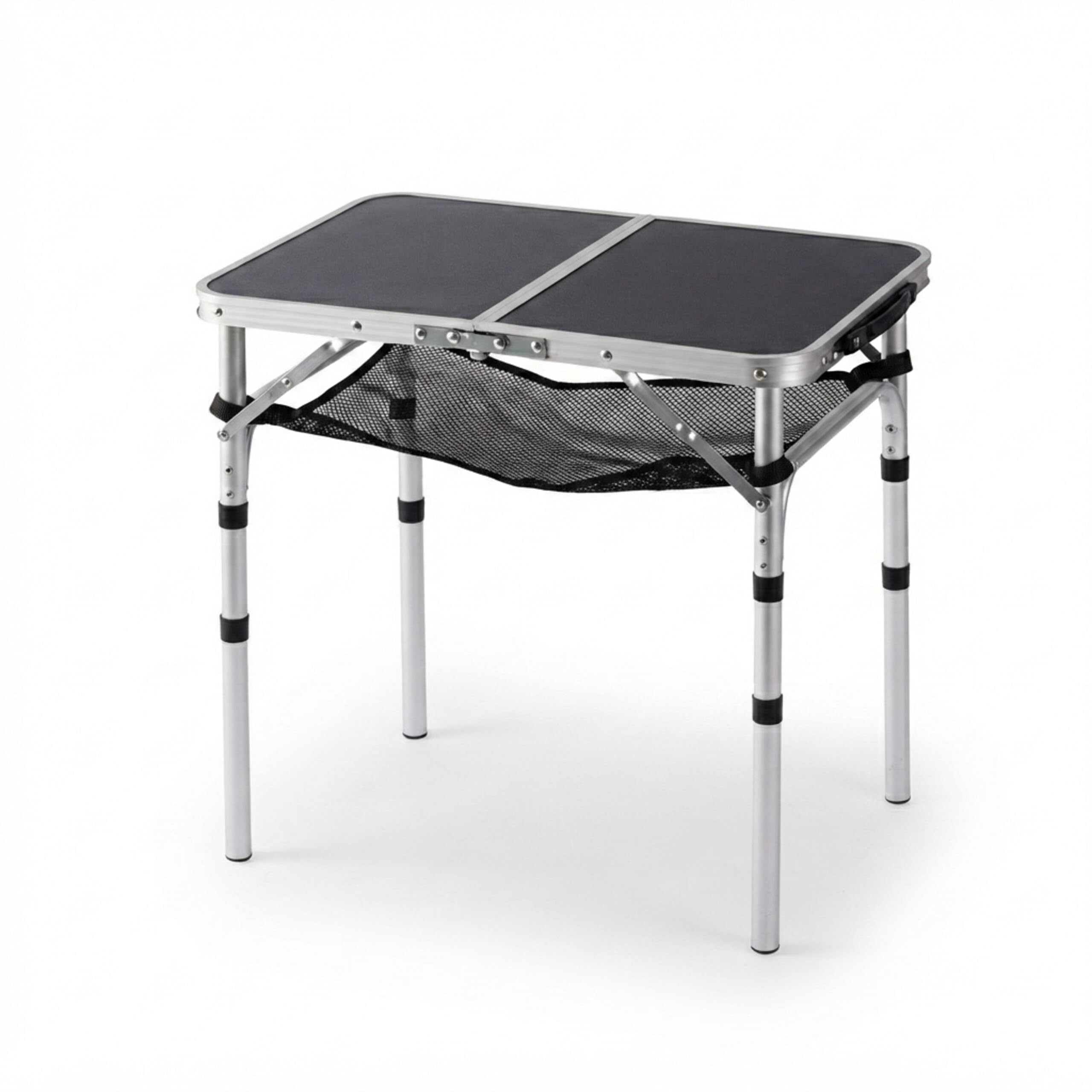 Relaxdays Mesa de Camping Plegable, Altura Regulable, 60×60×40 cm, Aluminio/MDF, Resistente a la Intemperie, Negra