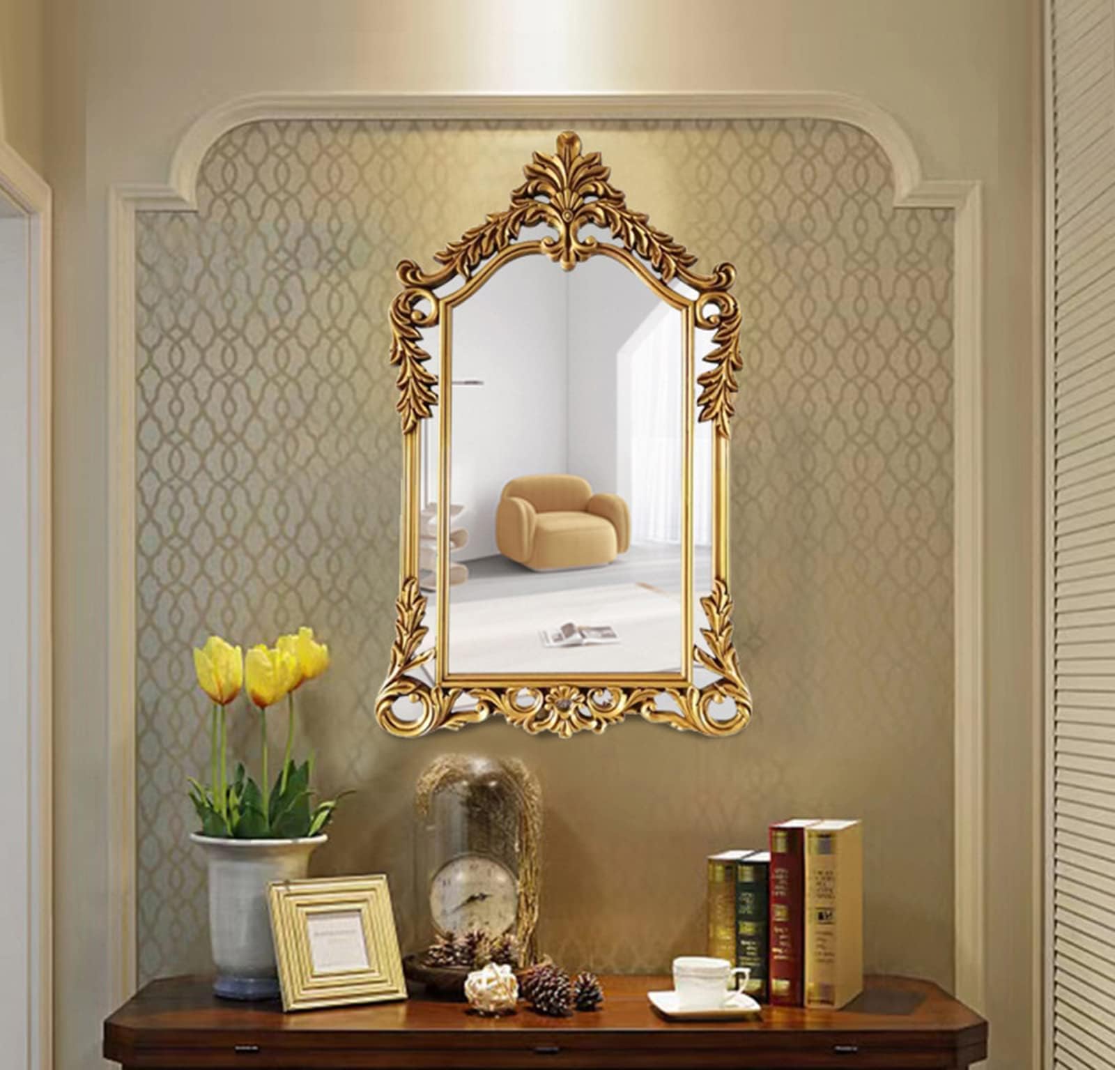 Amazon.co.jp: ヴィンテージ彫刻装飾壁ミラー、吊り下げアーチ型の