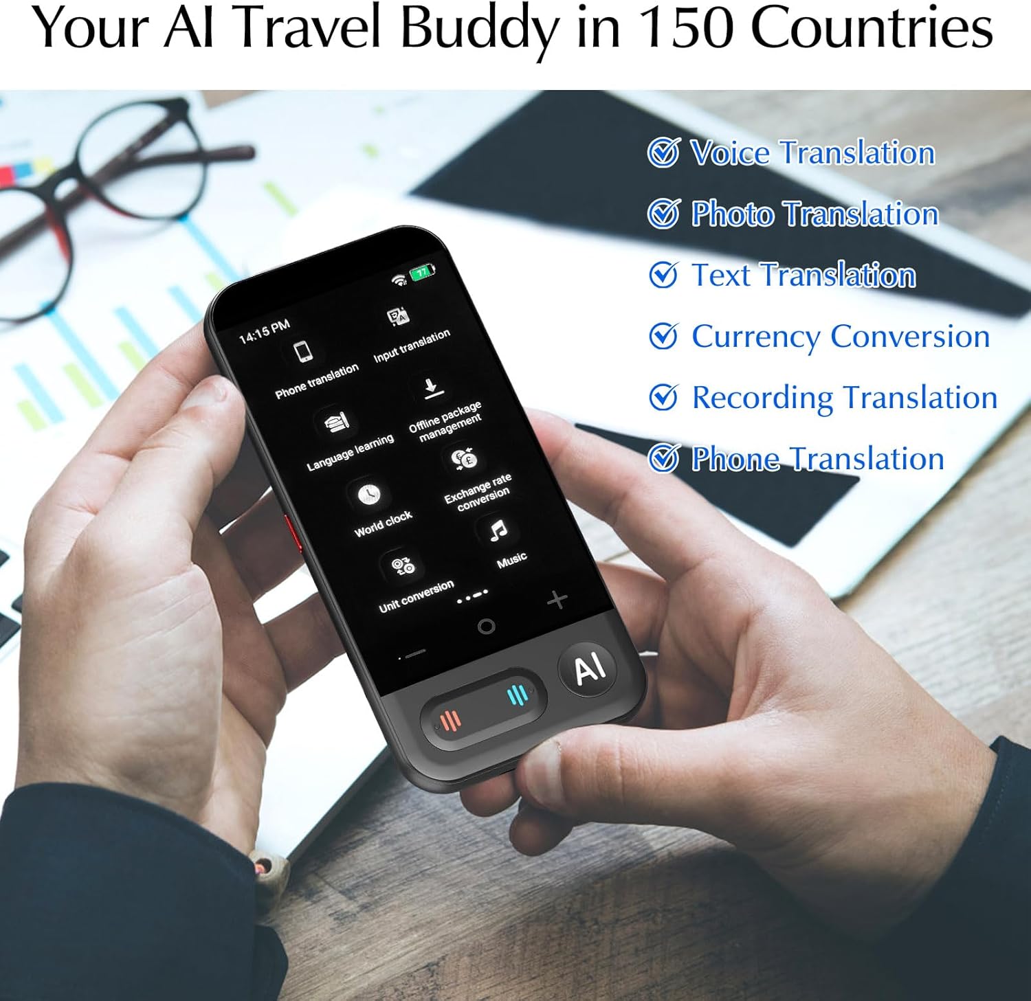 Instant Language Translator Device, 150 Online Translation, 20 Offline Translation, Text Voice Photo Translate, AI Translator for Any Languages, Works on Wifi or No-wifi, Traductor de idiomas