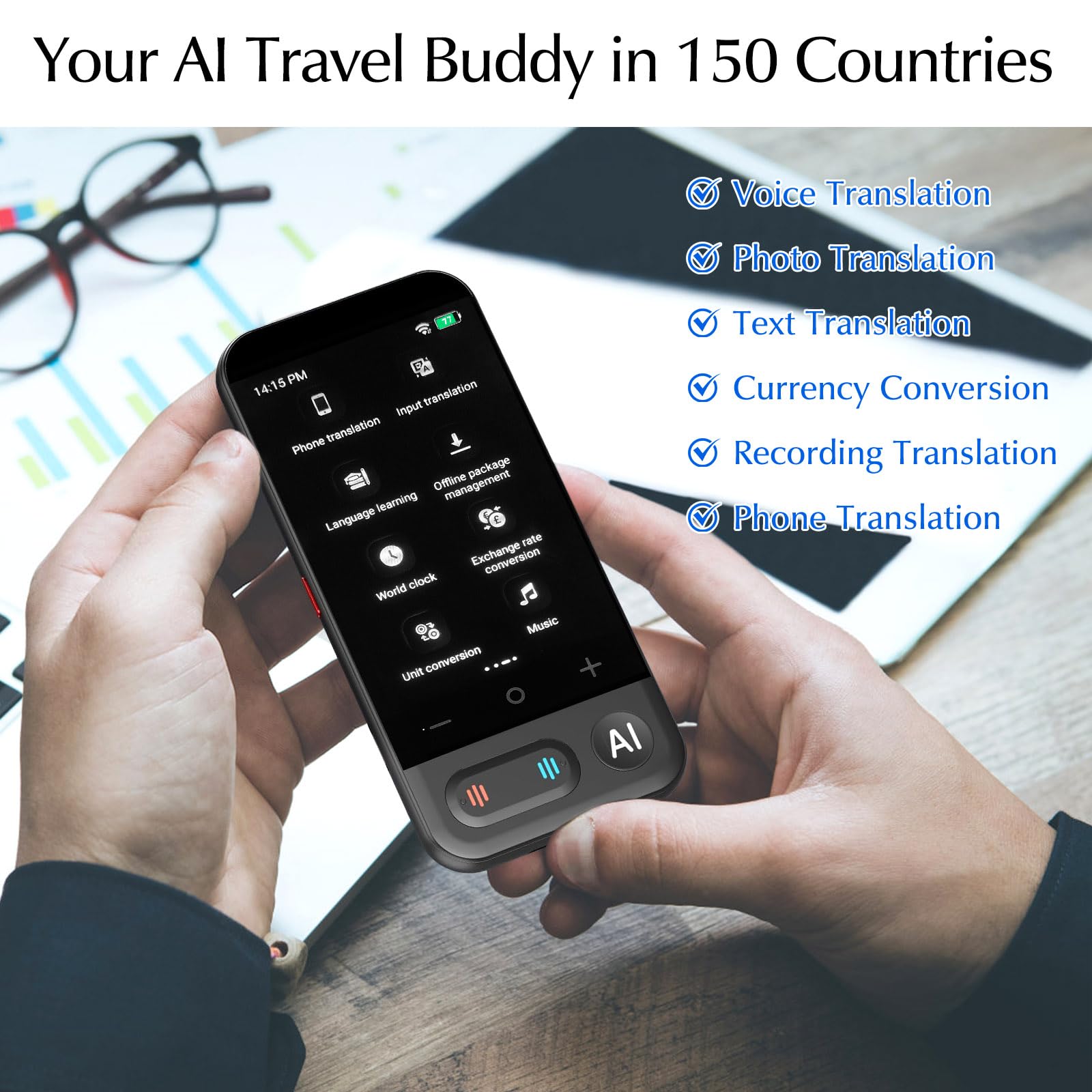 Instant Language Translator Device, 150 Online Translation, 20 Offline Translation, Text Voice Photo Translate - Image 3