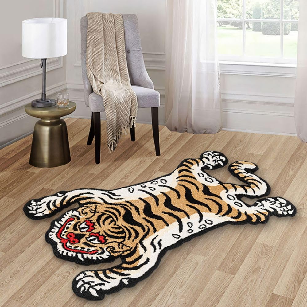 5x3ft Tibetan Tiger Tufted Rug for Living Room, Soft Fun Rugs for