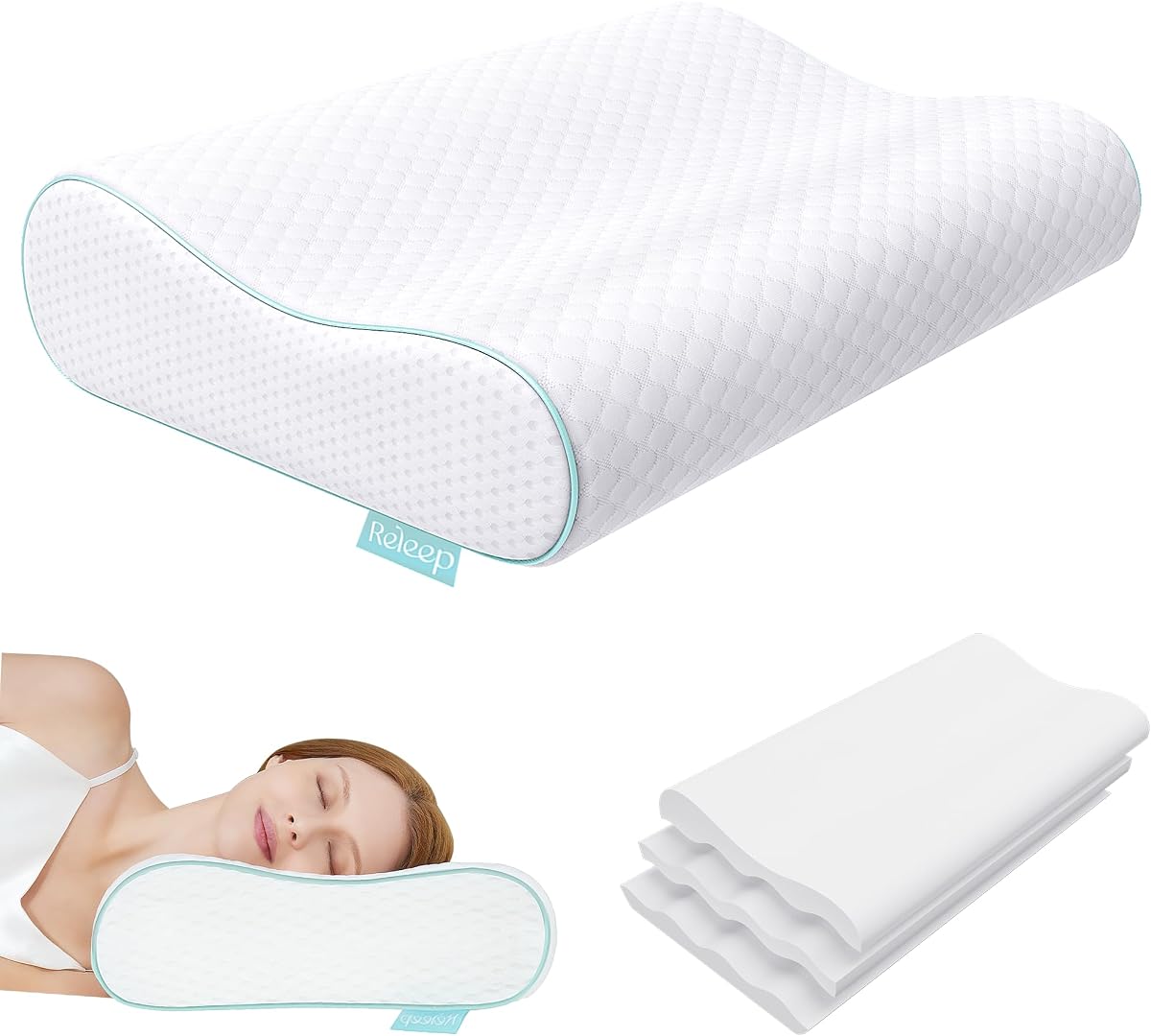 Cervical Neck Pillow, Side Sleeper Pillow for Neck Pain Relief, Adjustable Contour Pillow for Sleeping, Ergonomic Memory Foam Pillow, Orthopedic Cooling Pillow Back Stomach Sleeping, Queen Size