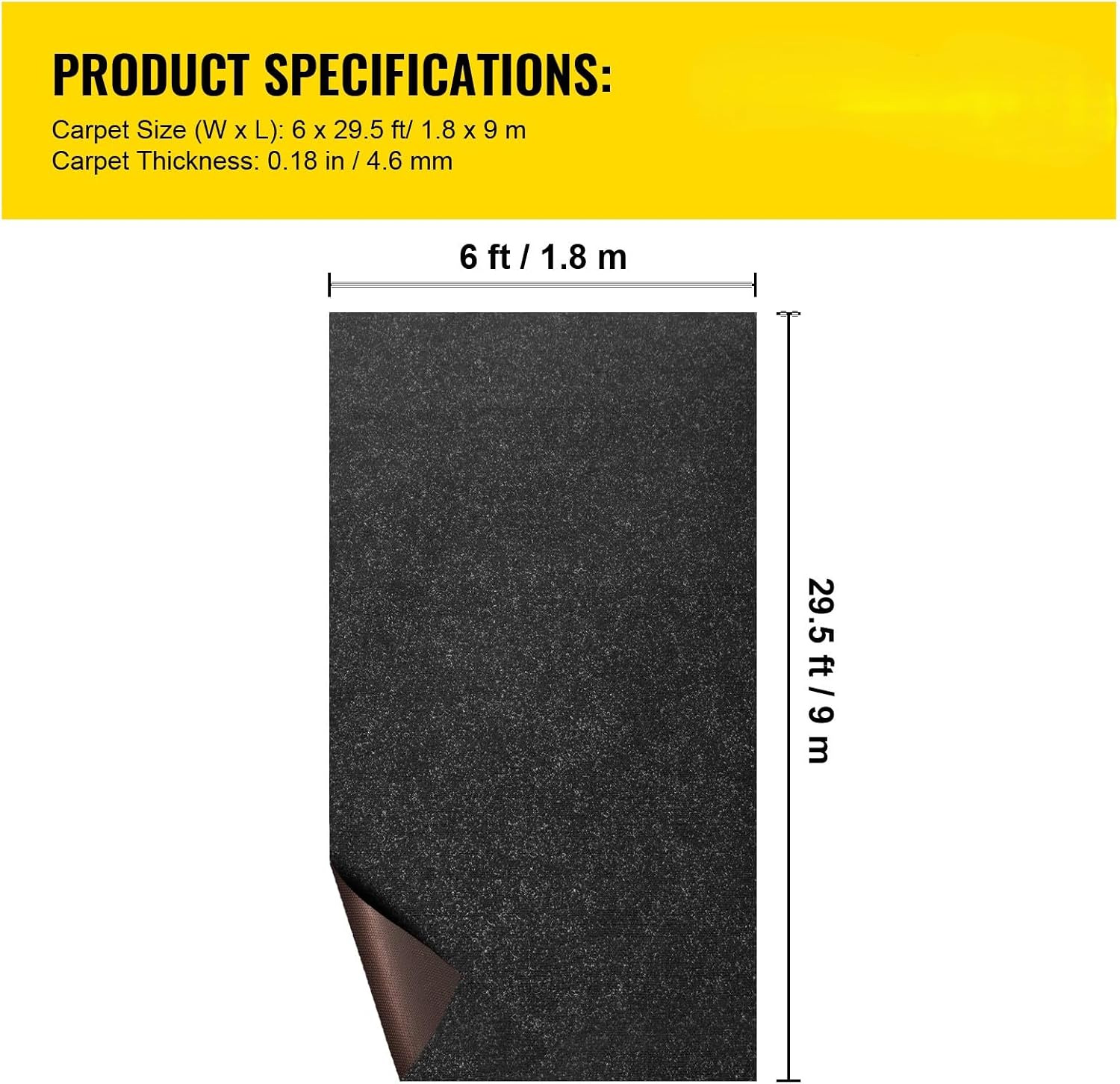 Happybuy Outdoor Area Rug for Patio Waterproof 6' ft x 30' ft Black - Indoor Outdoor Carpet for Boat Flooring Garage Floor Living Room Deck - Easy to Clean & Cut to Size