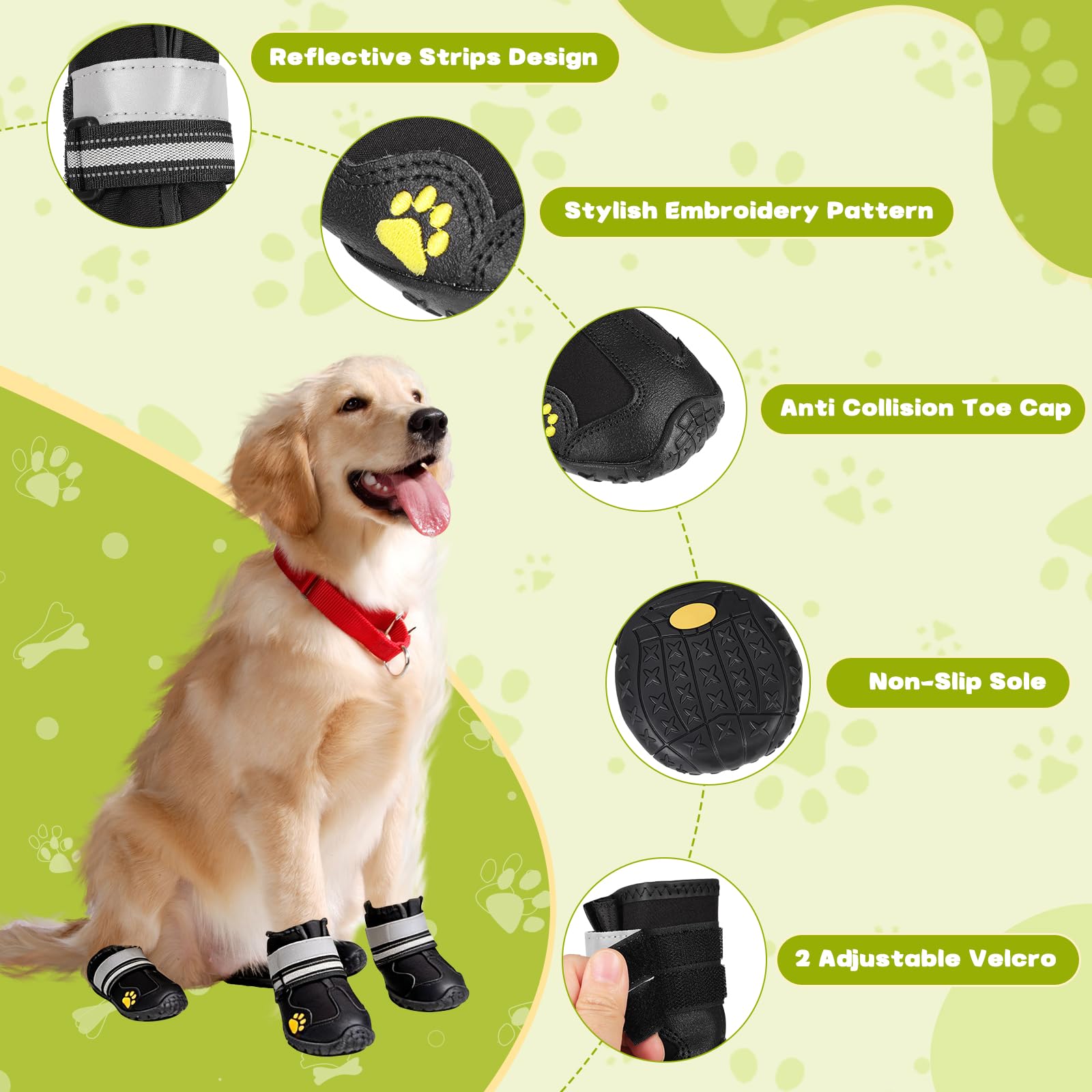 4 Pièces Chaussures de Chien Bottes Chien, Chaussure Chien Imperméables avec Sangles Réfléchissantes et Semelle Antidérapante pour Moyen Grand Chien (5#)