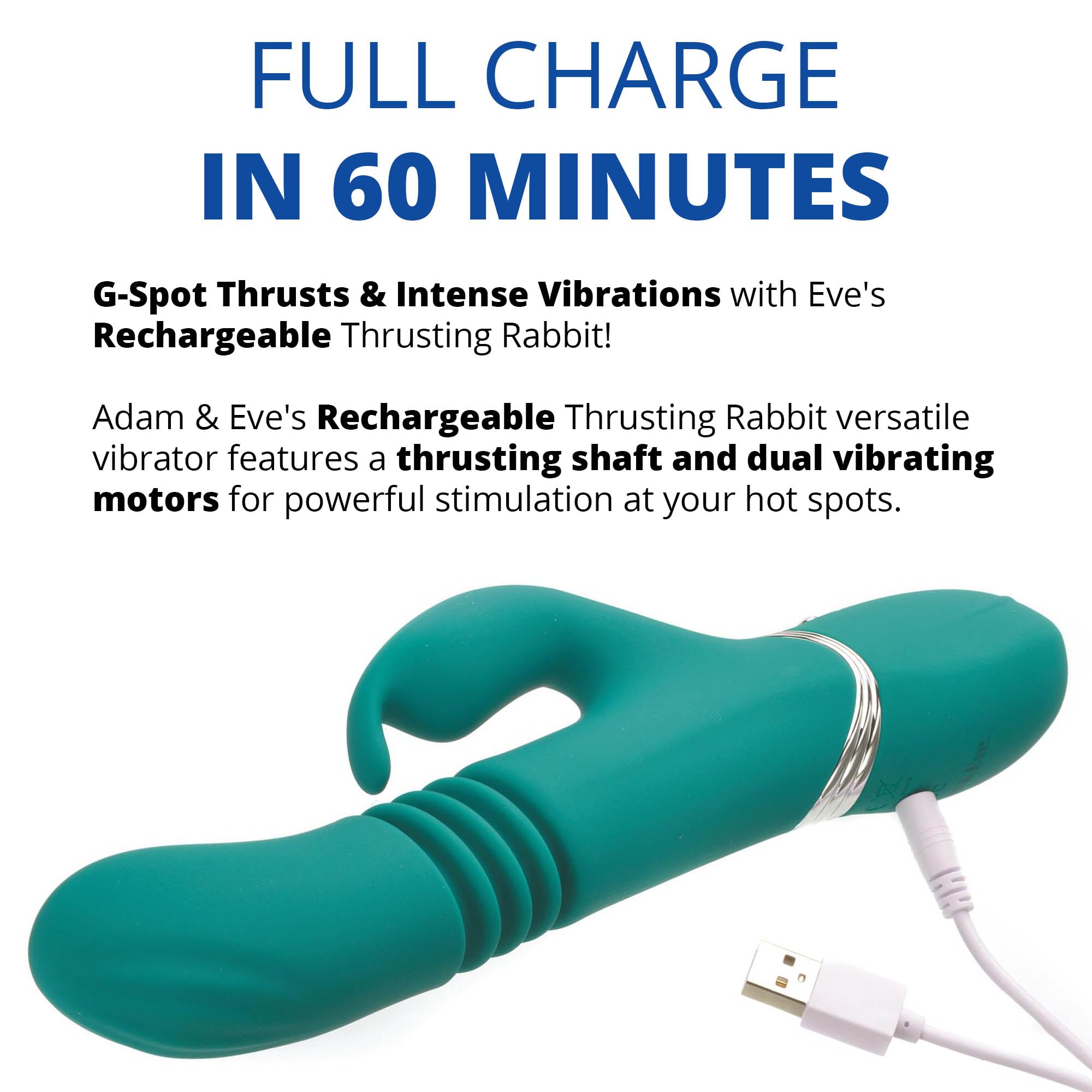 Adam and Eve Thrusting Rabbit, Rechargeable Adjustable Sexual Stimulator, 10 Powerful Vibration Functions, Waterproof and Flexible for Clitoral Anal and G Spot Stimulation, Compact Pleasure Toy