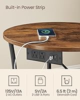 Vista 4 de VASAGLE 21.7-Inch Round Side Table, 2-Tier End Table with Power Outlets, Nightstand with Steel Frame, Spacious Top, for Small Spaces, Living Room