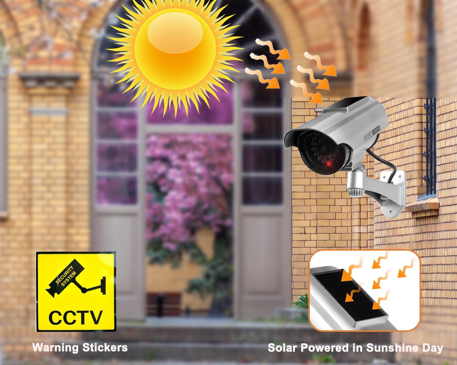 Kamera Attrappe mit Blinkendem LED, Solar Betriebene Simulierte Dummy Surveillance Sicherheit Kamera,Wasserdicht CCTV Dummy Überwachungskamera für den Innen-und Außenbereich (Silber-4)