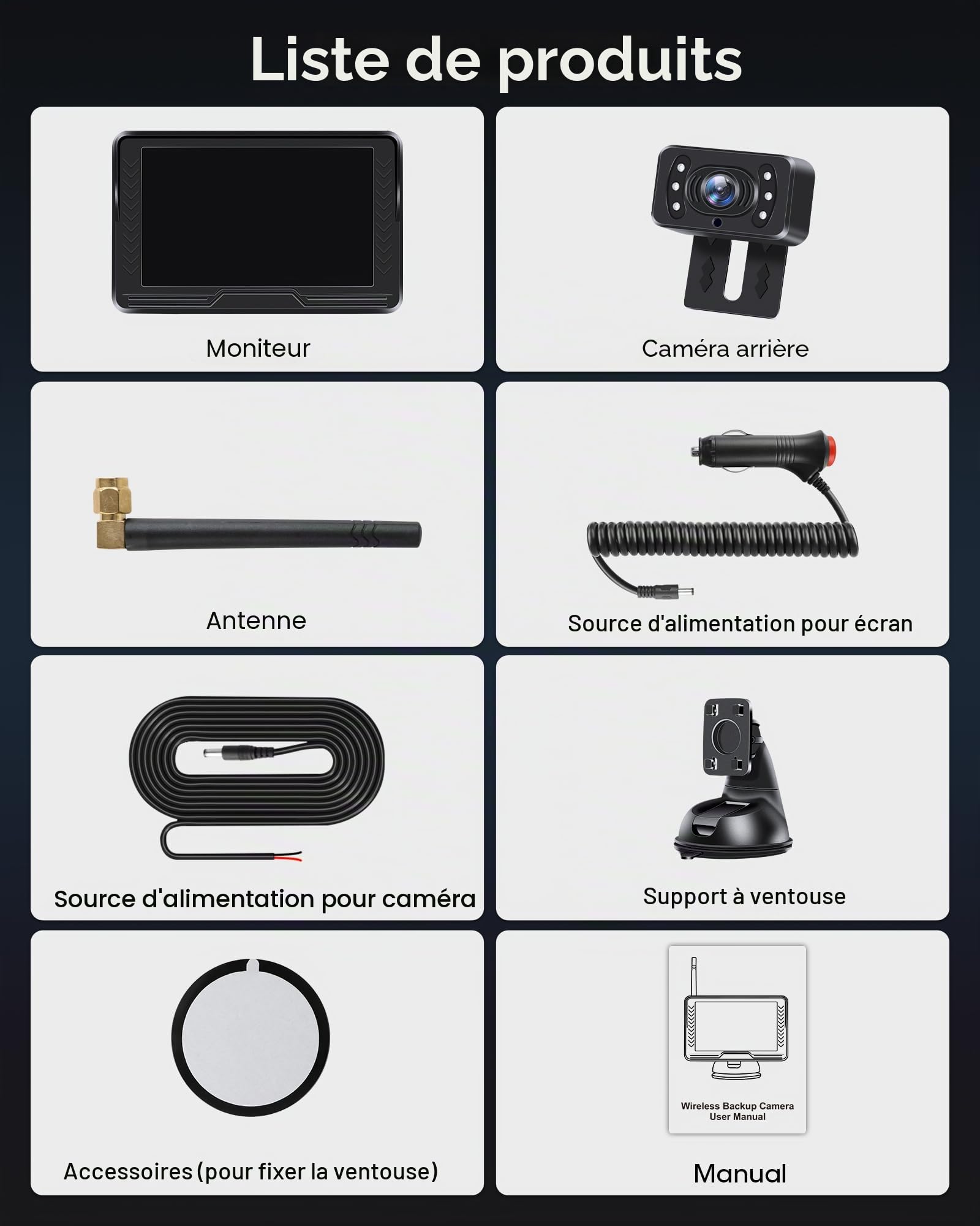 Jansite AHD 1080P Camera de Recul sans Fil avec Moniteur 5'' Signal Stable