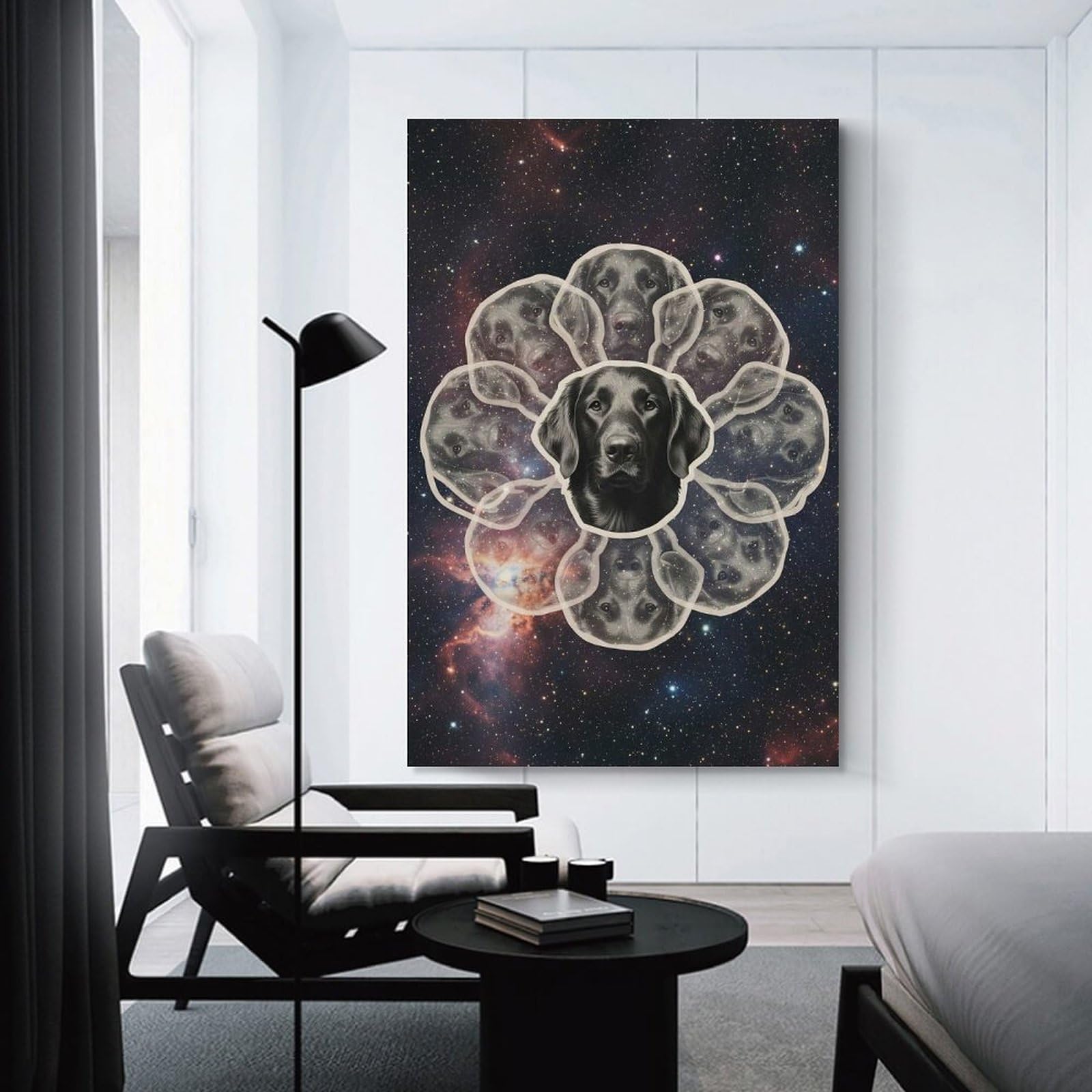 Junmoney Cosmic Flat-coated Retriever Canvas Wall Decor 24x36inch(60x90cm), for Workspace Walls, Study Corners Or Bedrooms, Decorative Artwork for Productive Spaces