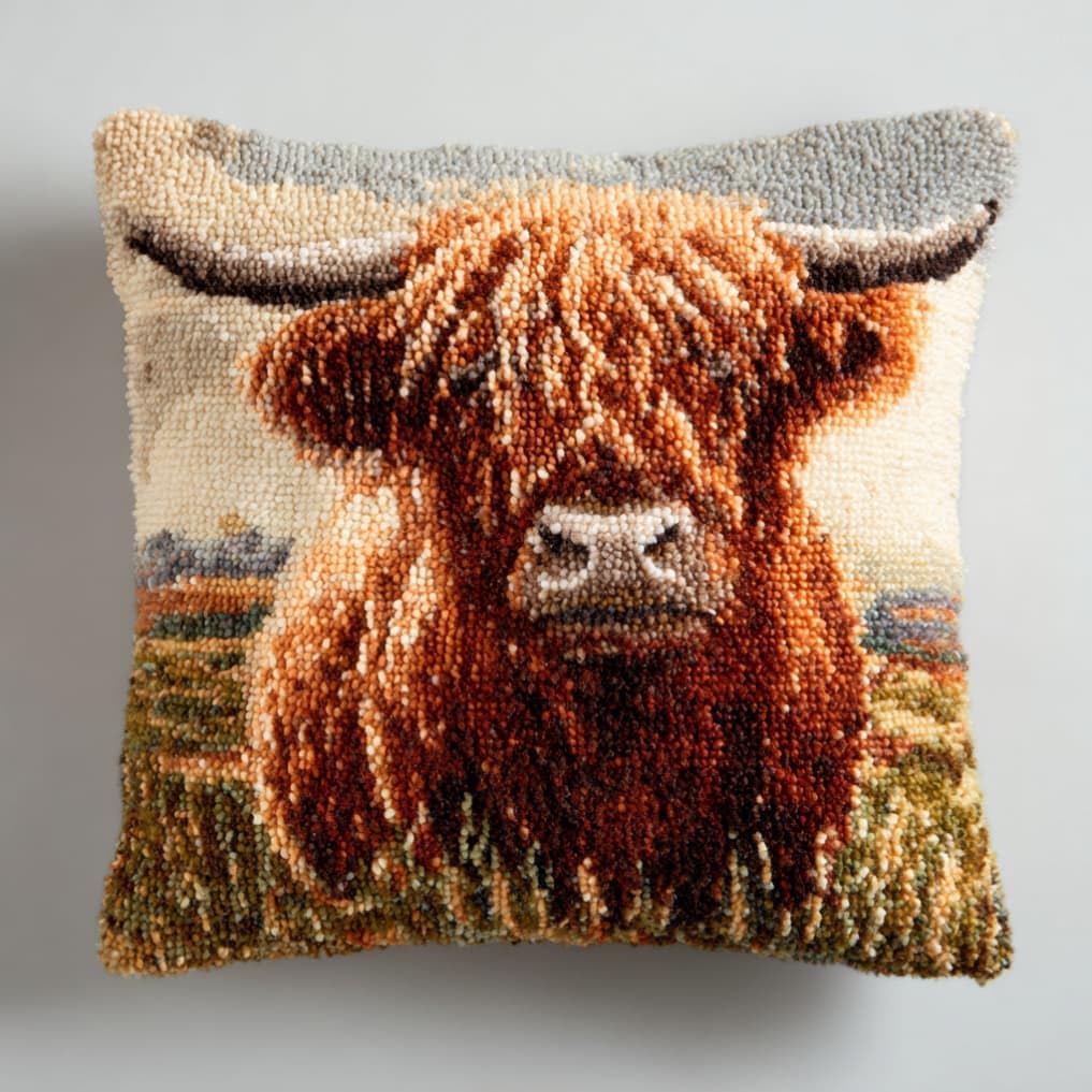 kitphoenix Latch Hook Kits Cushion Highland Cattle 43Cmx43Cm