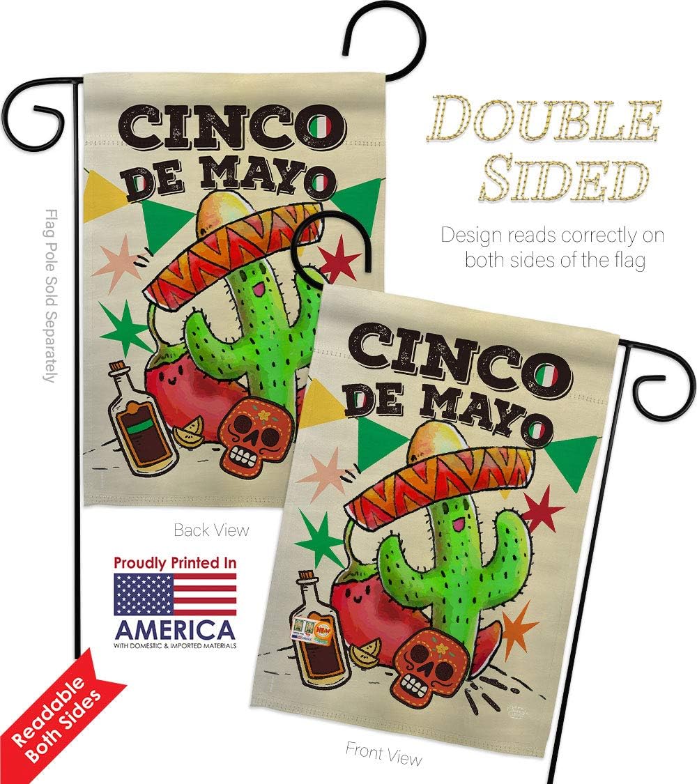 El Cinco de Mayo Garden Flag Set Mailbox Hanger Summertime Party Cactus Pinata Sombrero Mexican Fiesta Outdoor Small Decorative Gift Yard House Banner Double-Sided Made In USA 13 X 18.5