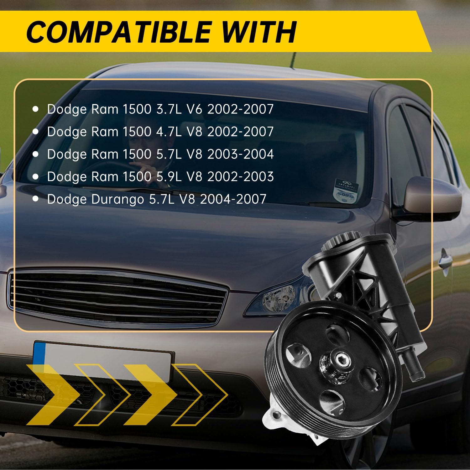 20-70269 Power Steering Pump with Pulley Reservoir Fits for 2002-2007 Dodge Ram 1500 3.7L 4.7L, For Durango 5.7L V8 2004-2007,Power Assist Pump Replace OE 55-7154,52113240AF, 5073240AA