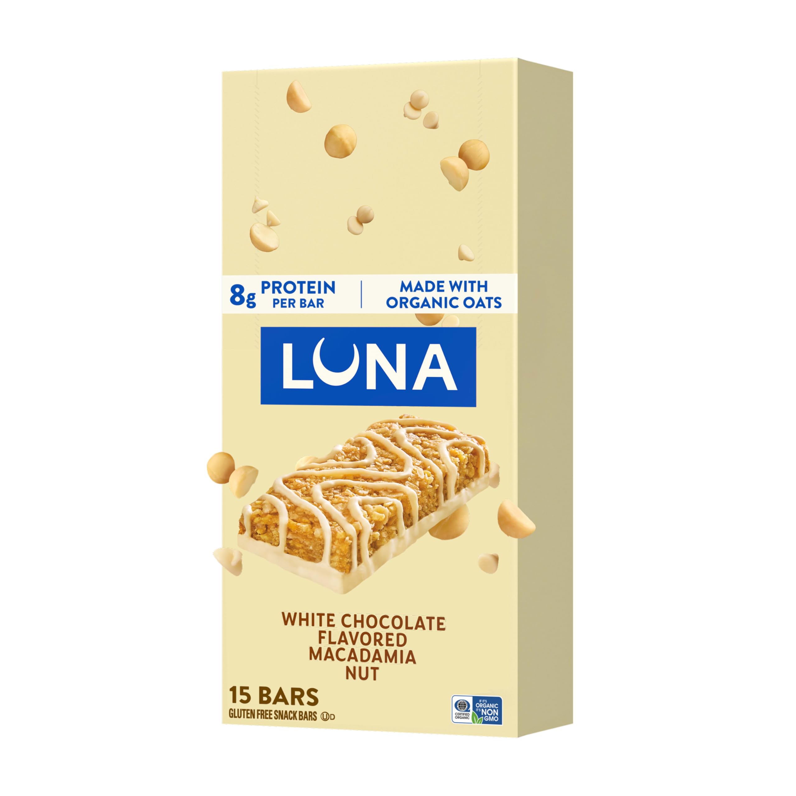 Clif Luna batonik, 0,960 kg, biała czekolada, makadamia, 15-częściowy