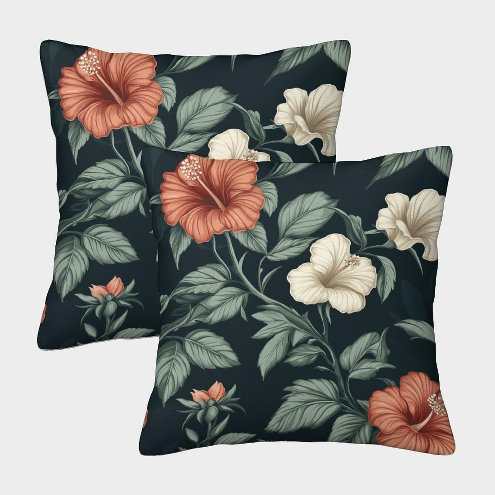 kaiyun 2 Pack Floral Pattern Pillowcase 40x40cm,Hibiscus Flower Elements Cushion Cover,3D Digital Printing Bed Sofa Decorative